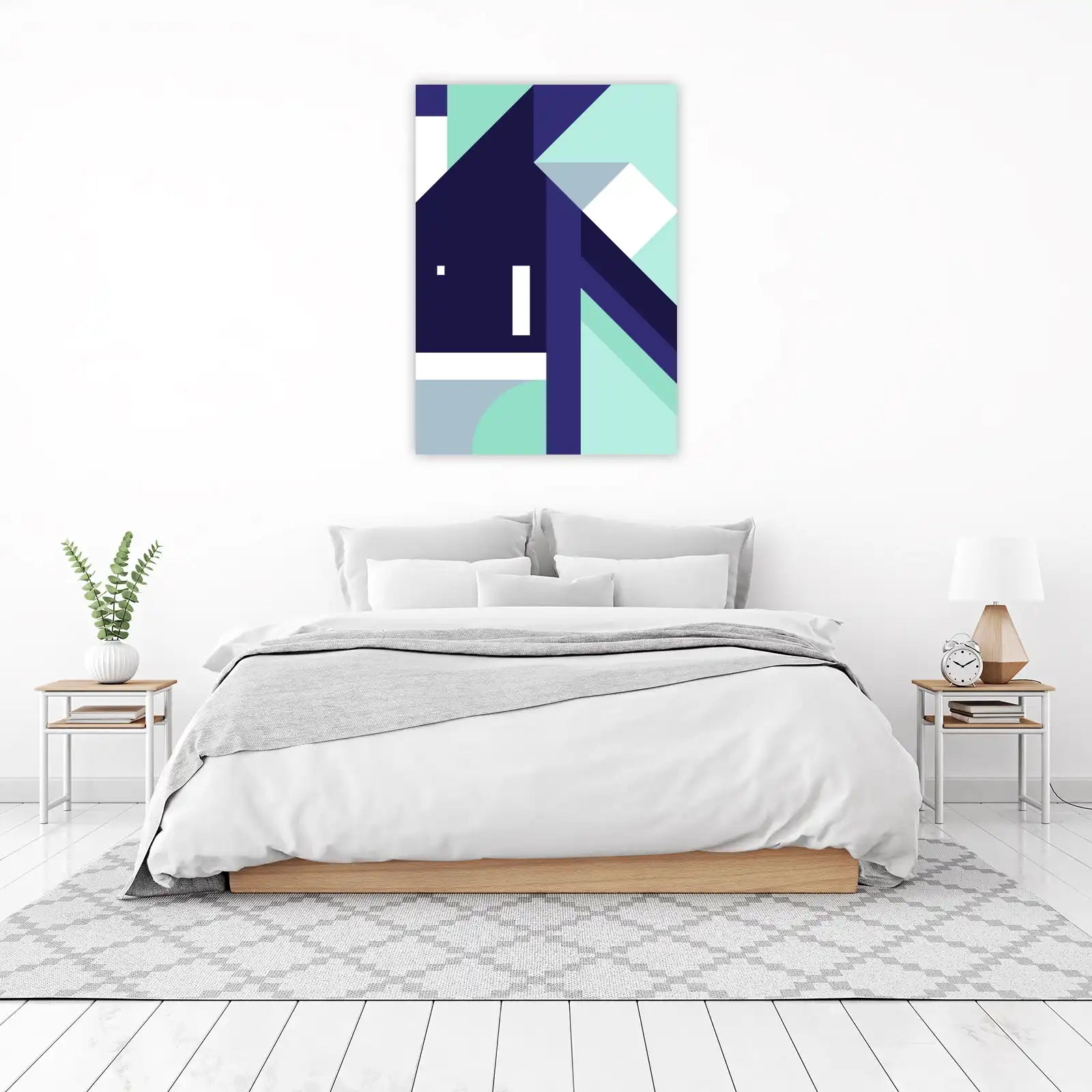 Modern Geometric Teal & Navy Wall Art