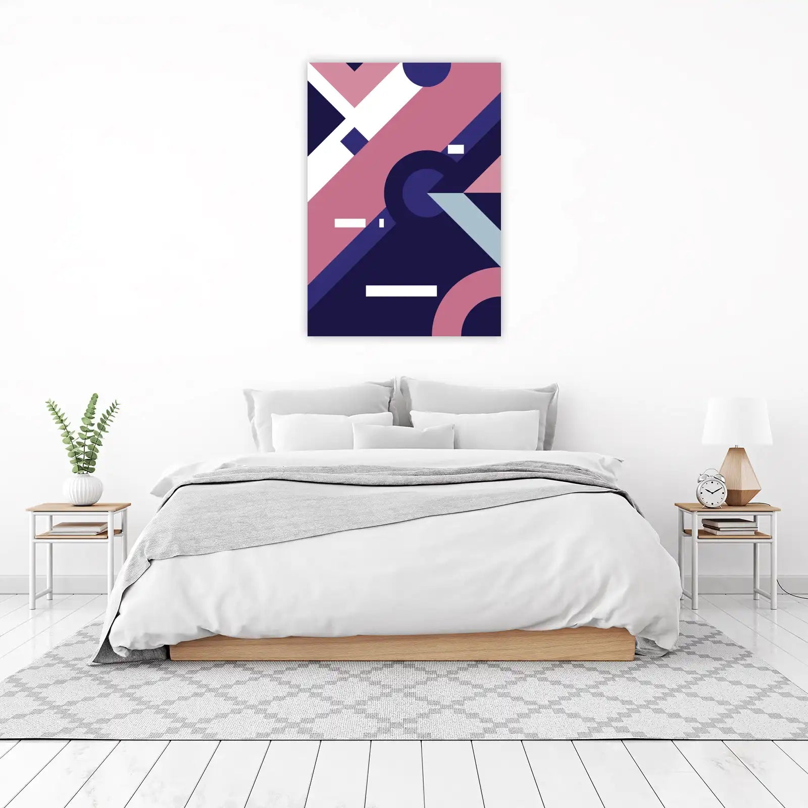 Modern Geometric Abstract Pink & Blue Wall Art
