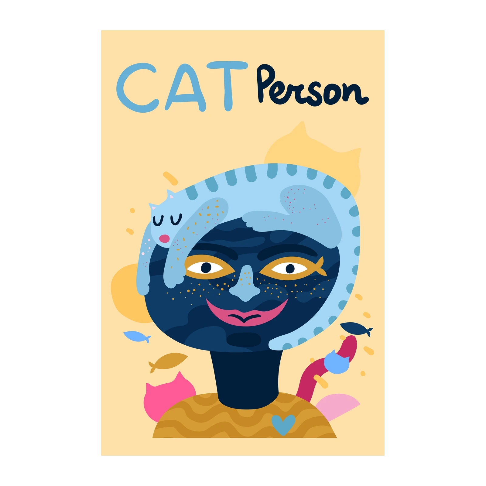 Whimsical Cat Person Art Wall Art