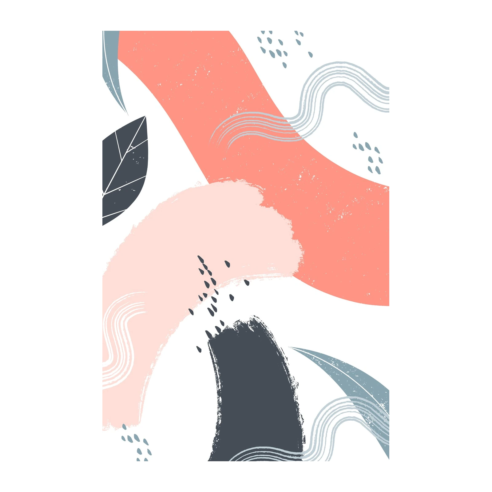 Abstract Coral & Teal Leaf Wall Art