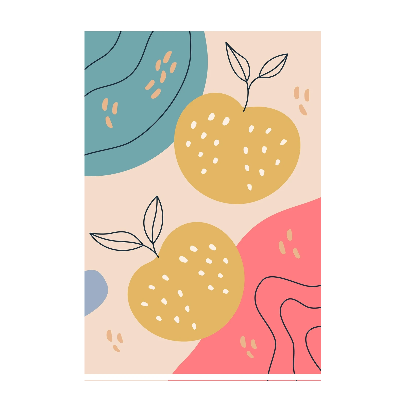 Abstract Botanical Peach & Teal Wall Art