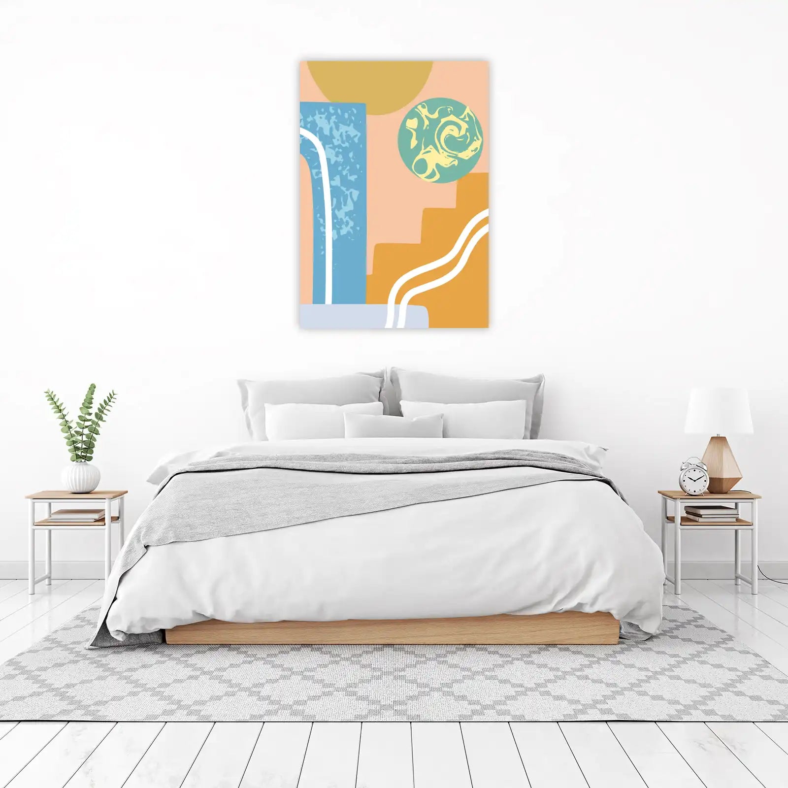 Abstract Geometric Peach & Teal Wall Art