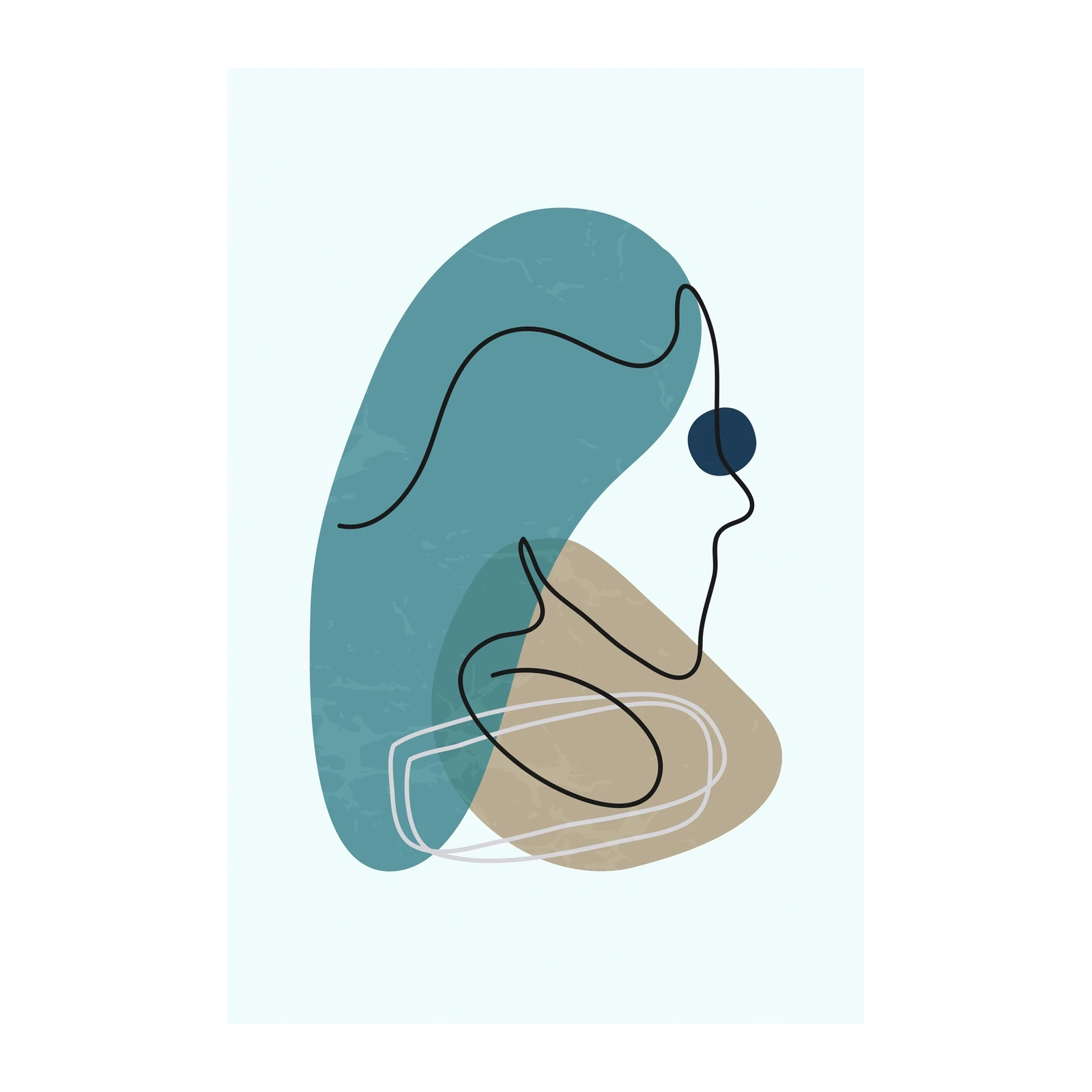 Abstract Face Teal & Tan Wall Art