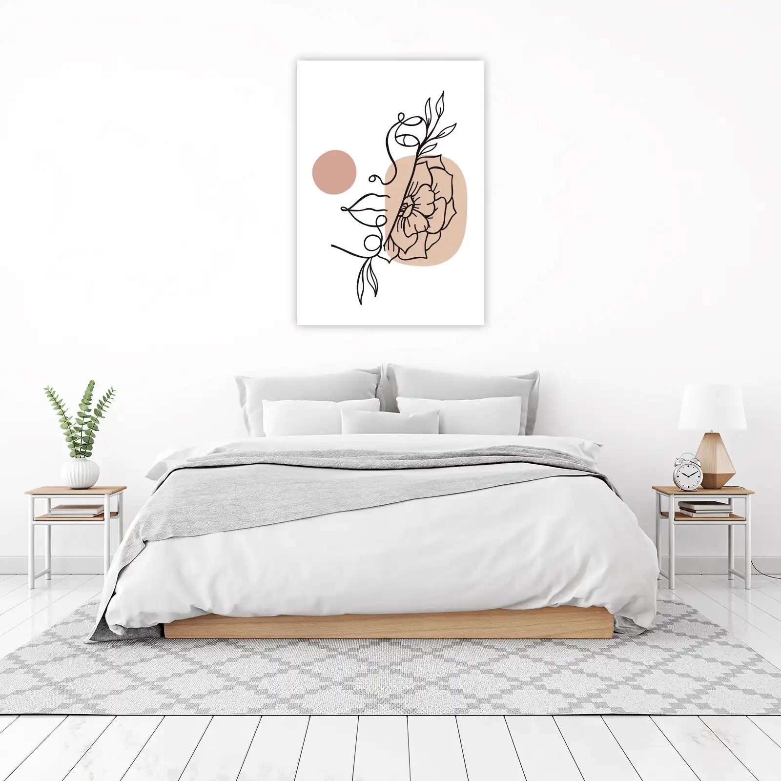 Minimalist Face & Flower Line Art Wall Art
