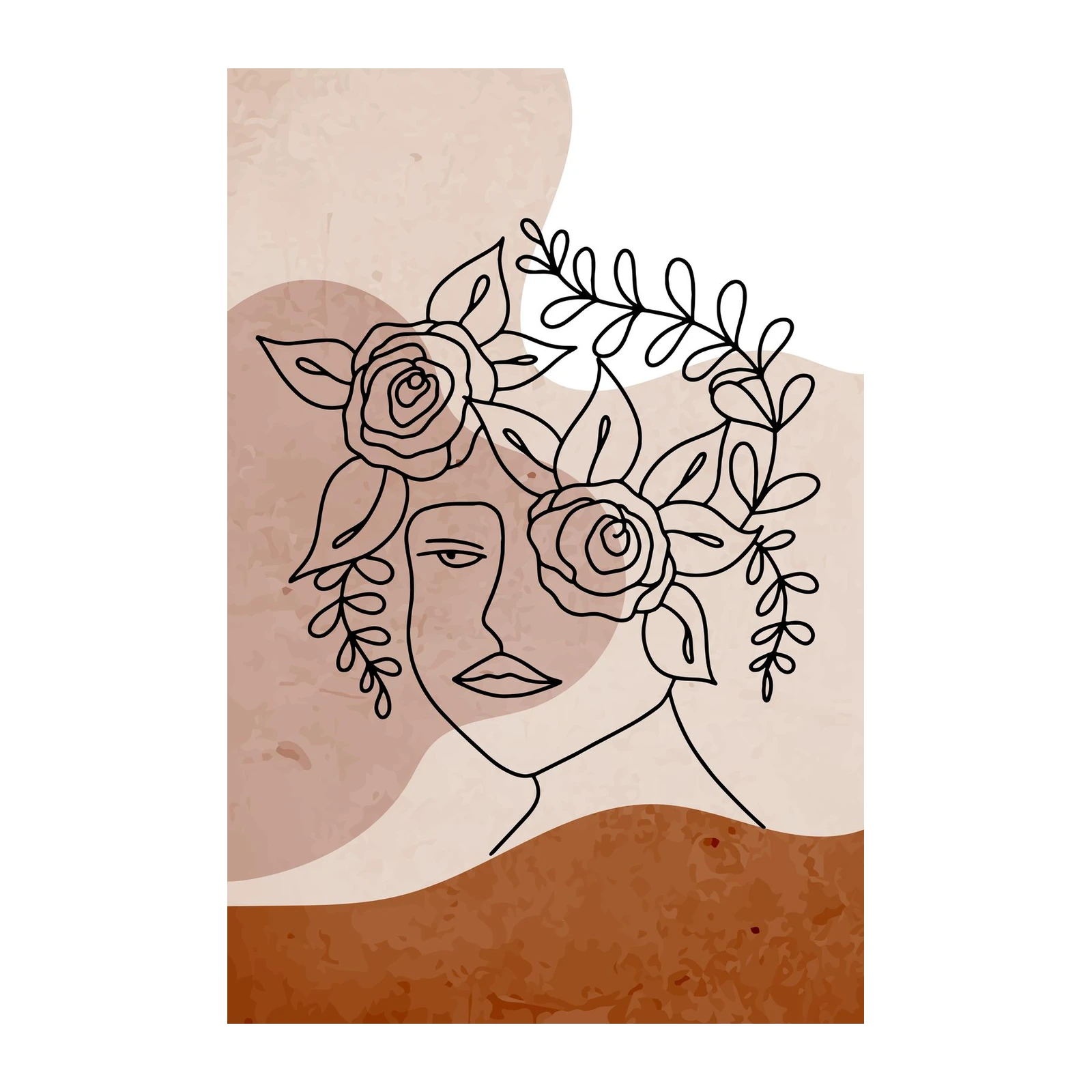 Boho Floral Face Line Art Wall Art