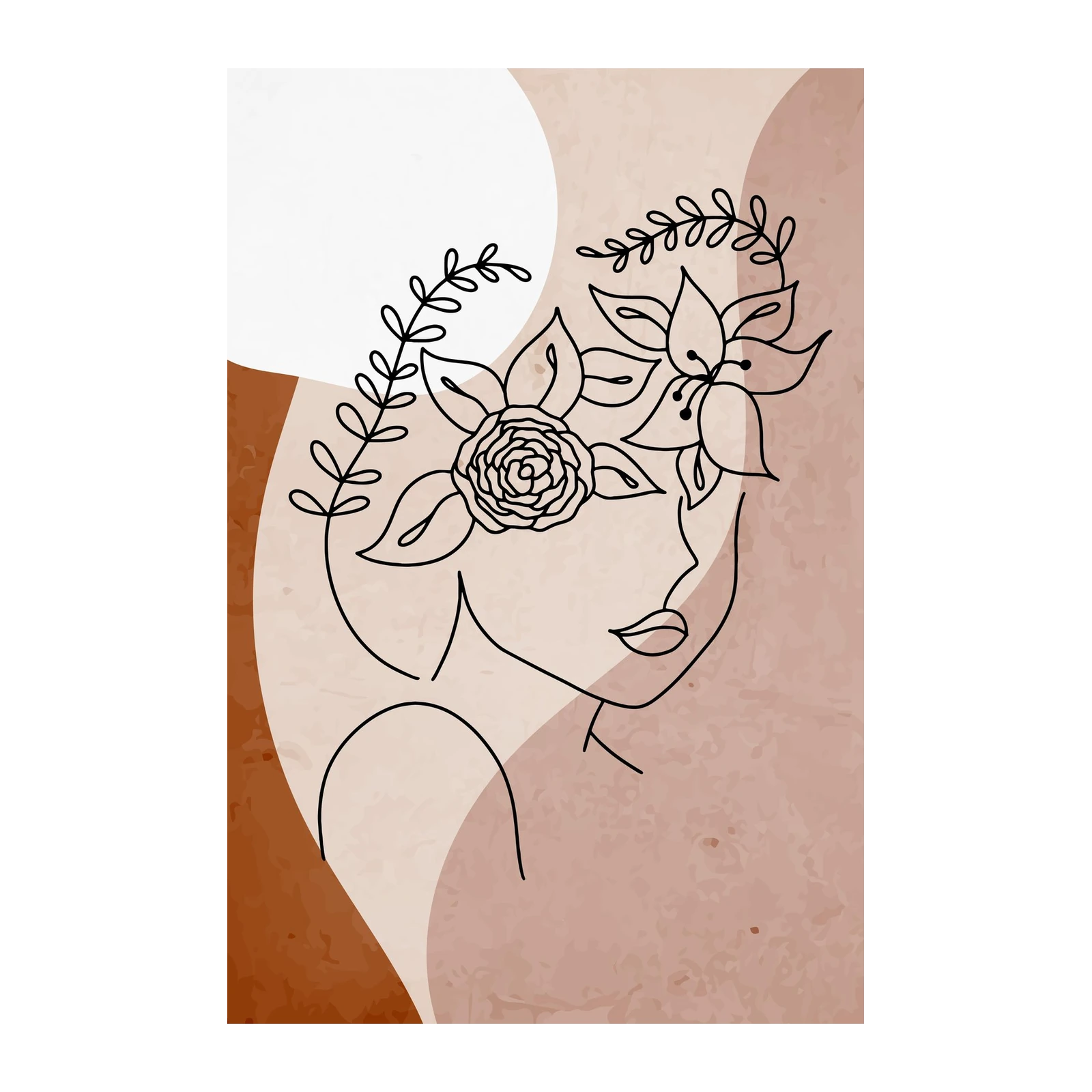 Boho Floral Line Art Woman Wall Art