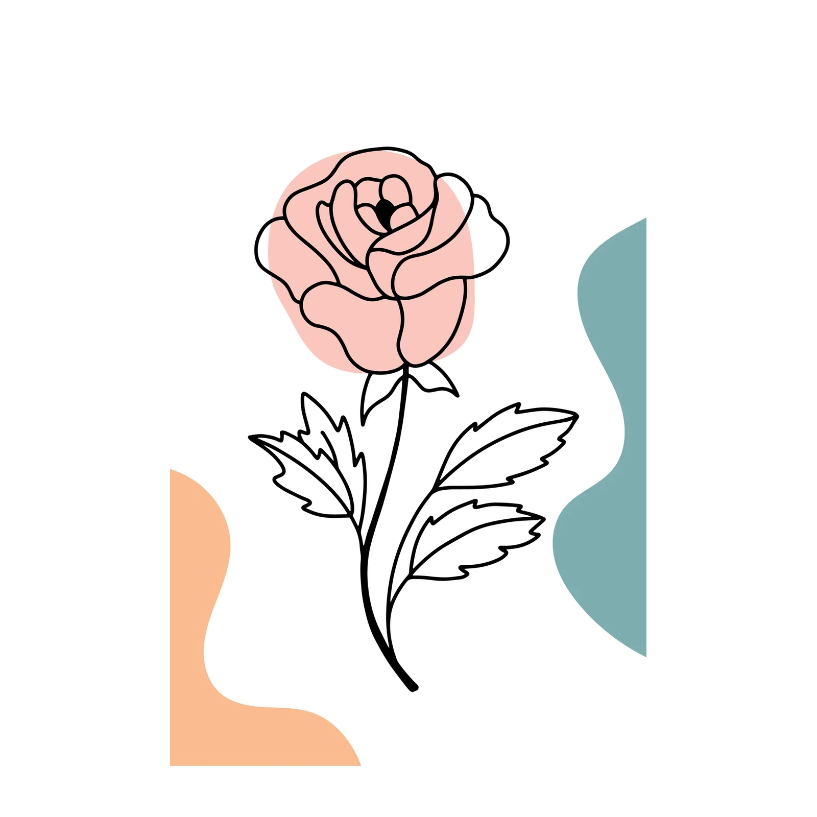 Blush Rose Botanical Line Art Wall Art
