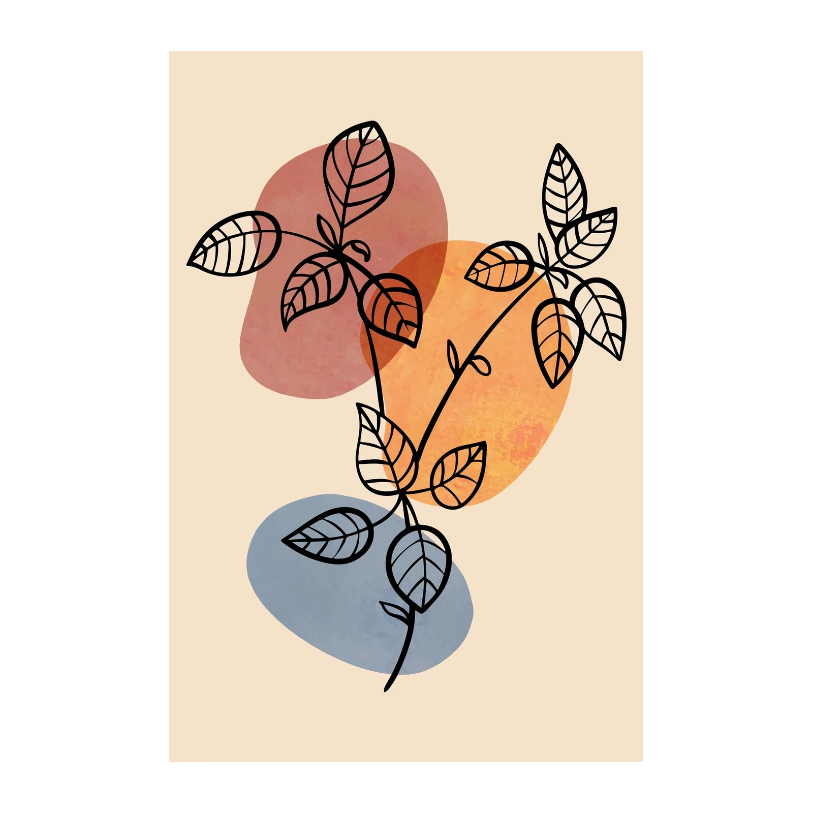 Boho Botanical Leaf Line Art Wall Art