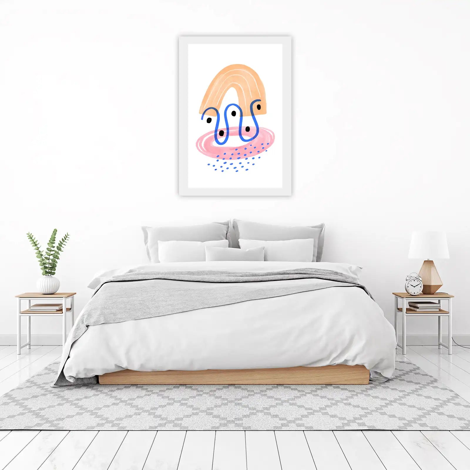 Boho Abstract Shapes Orange Blue Pink Wall Art