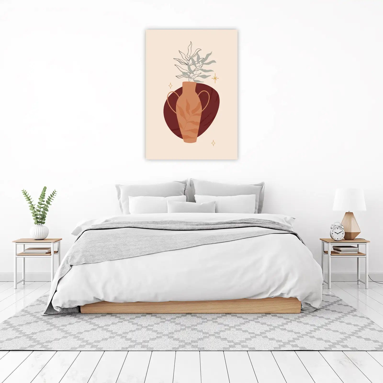 Boho Earthy Vase with Botanical Art Wall Art