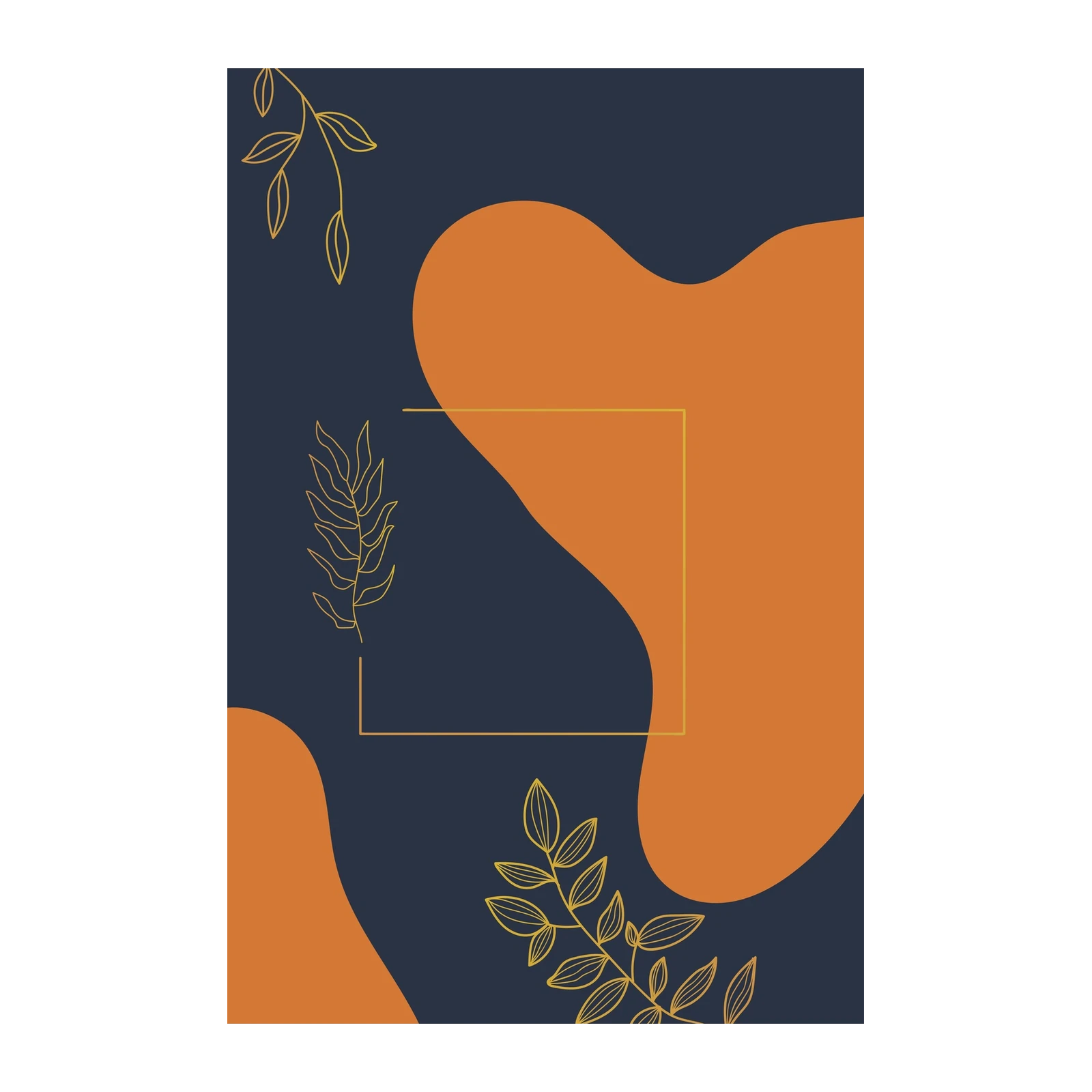 Boho Botanical Abstract Navy Orange Wall Art