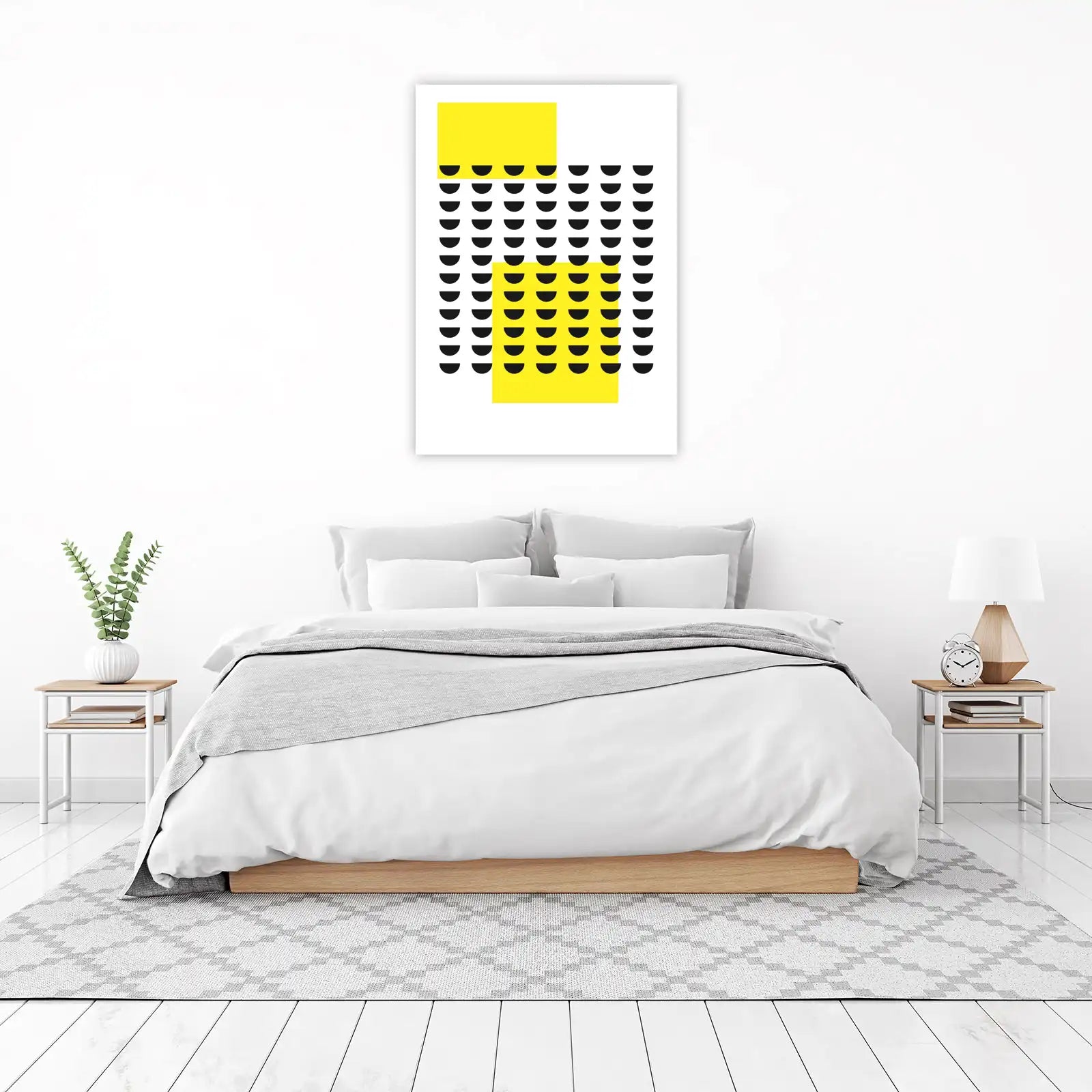Modern Yellow & Black Geometric Half-Circle Wall Art