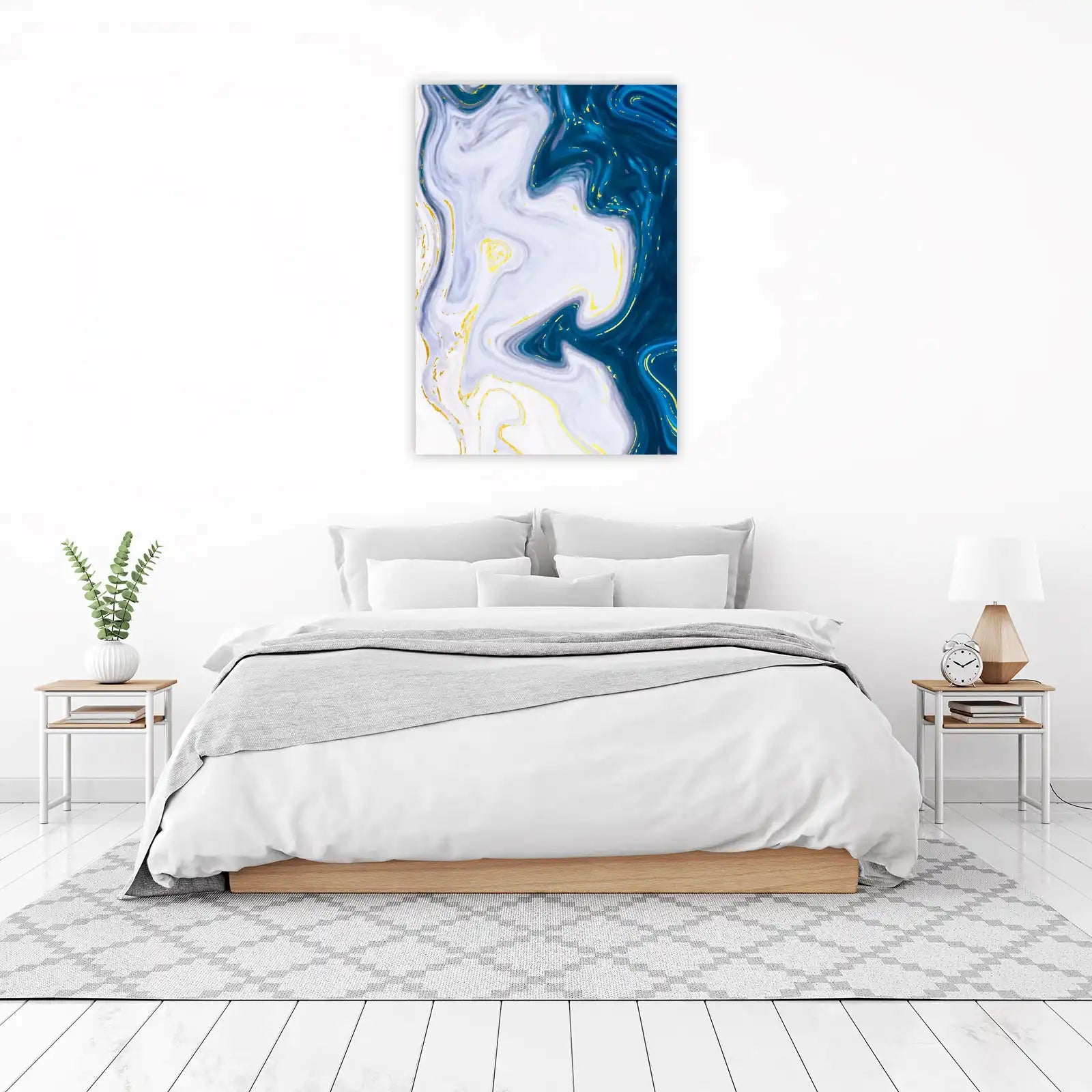 Elegant Navy Blue Gold Marble Wall Art