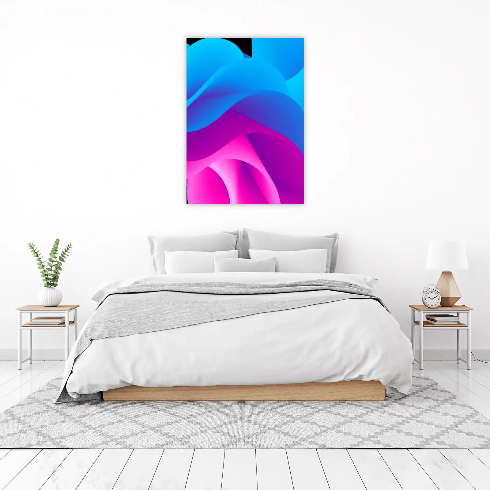 Abstract Swirl Neon Blue Pink Wall Art
