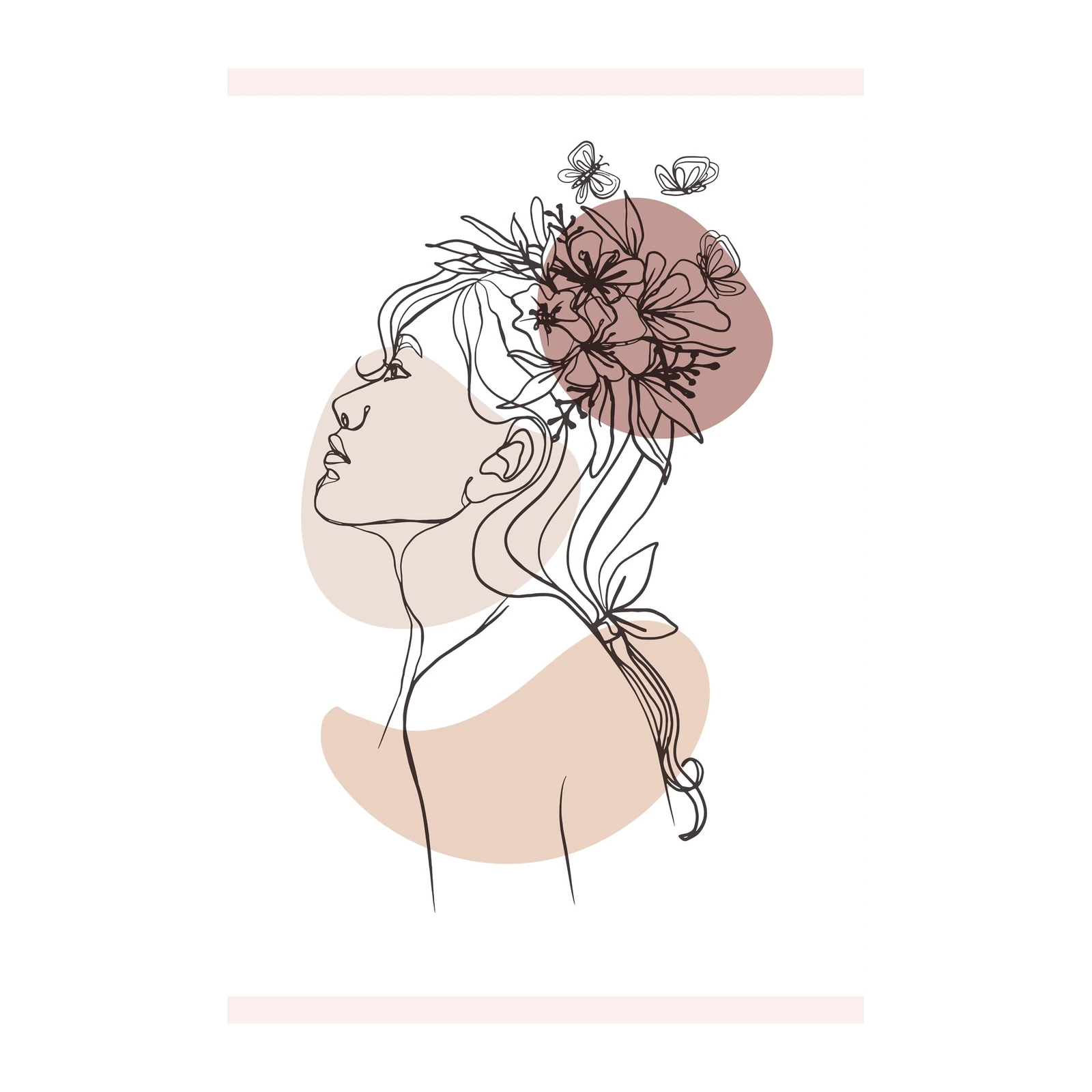 Bohemian Woman Floral Line Art Wall Art