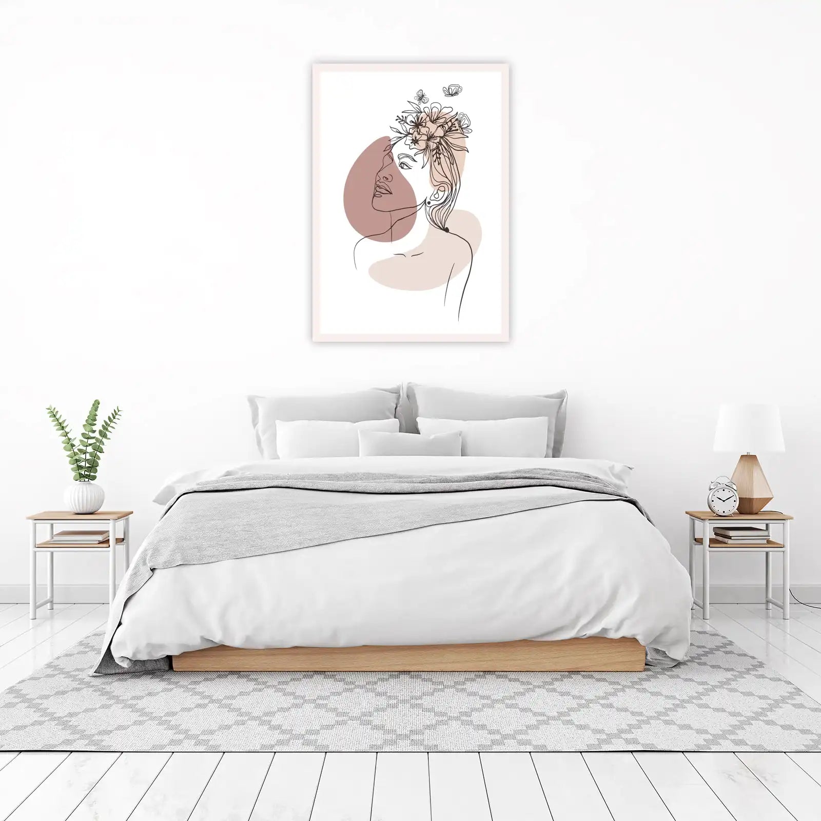 Bohemian Floral Woman Line Art Wall Art