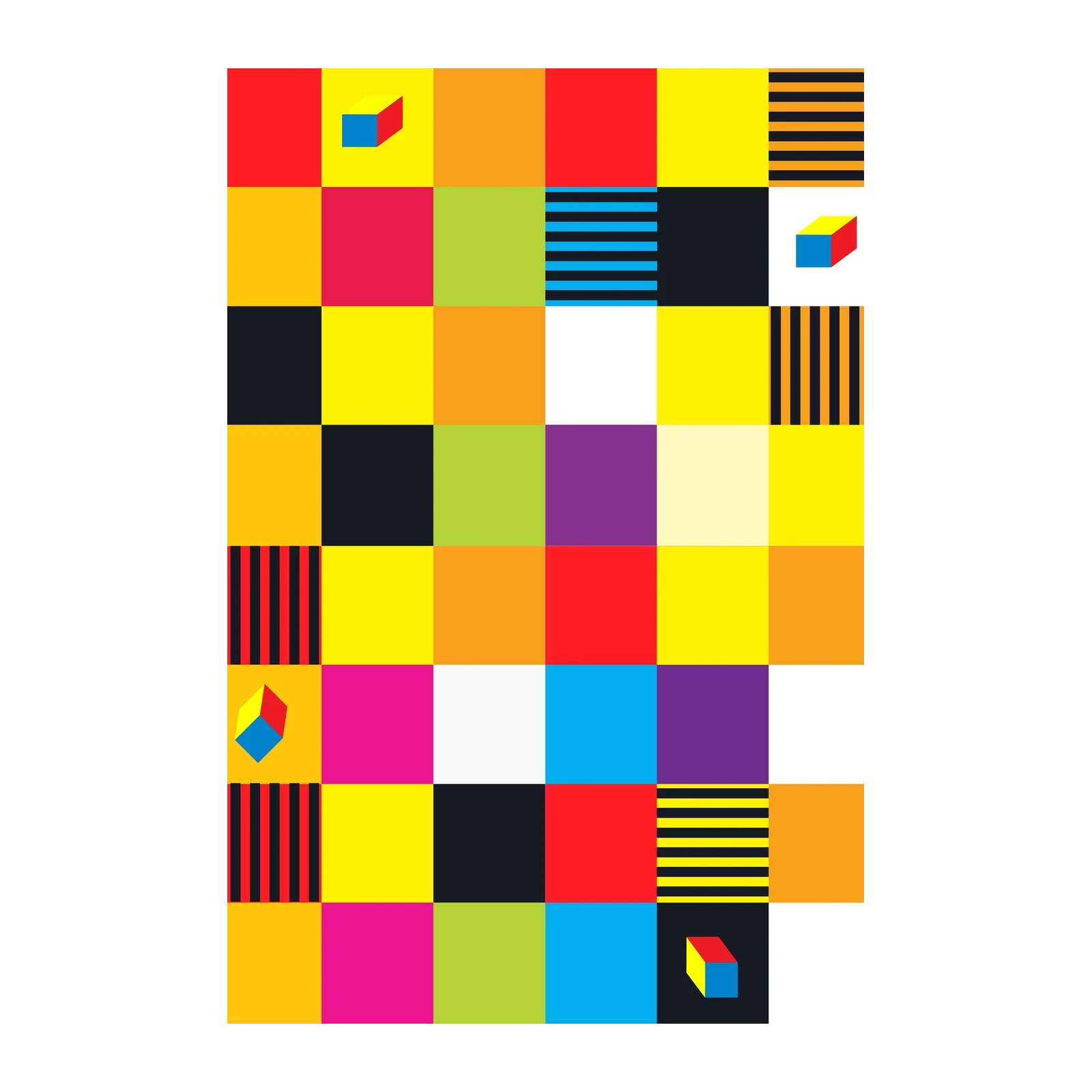 Vibrant Geometric Cube & Stripe Wall Art