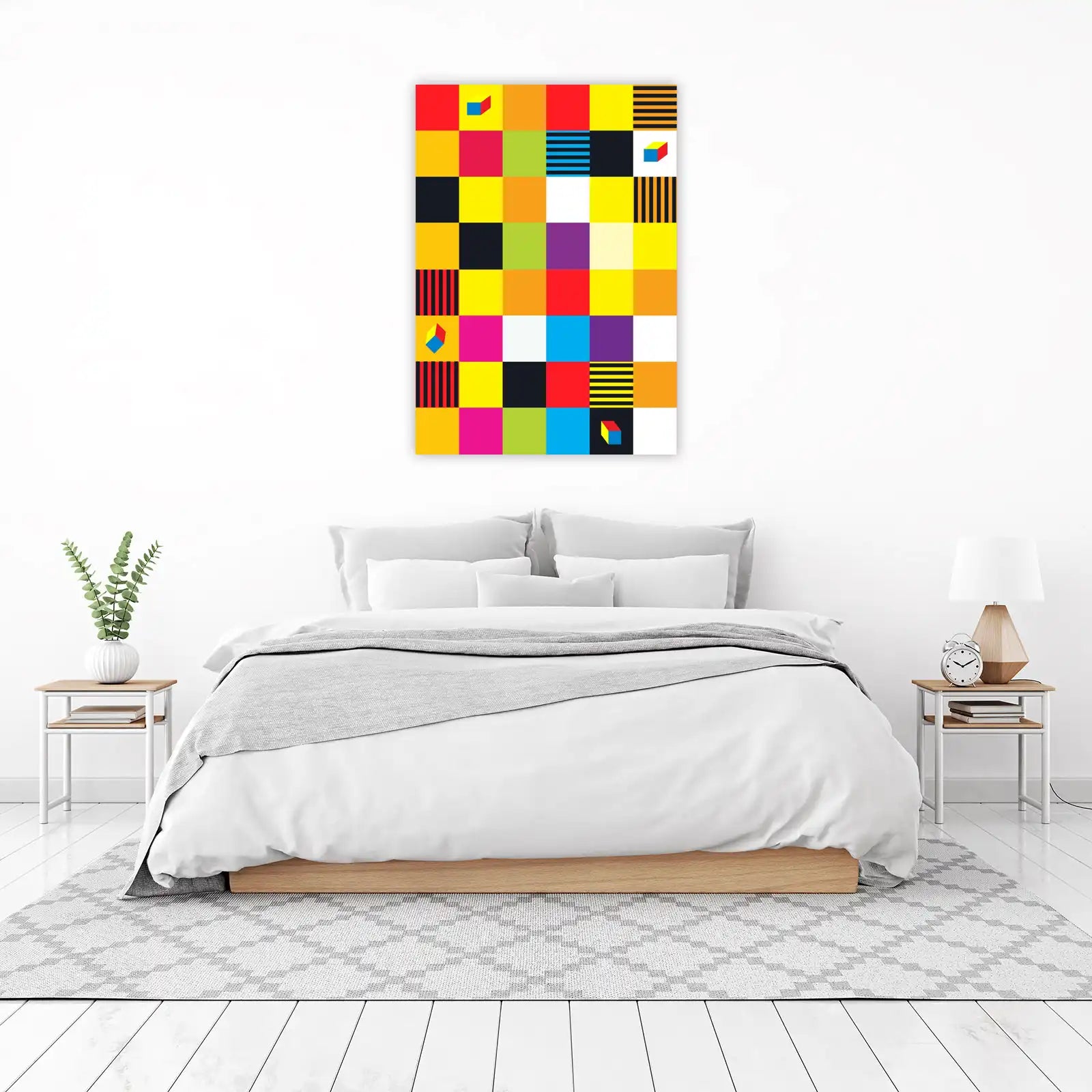 Vibrant Geometric Cube & Stripe Wall Art