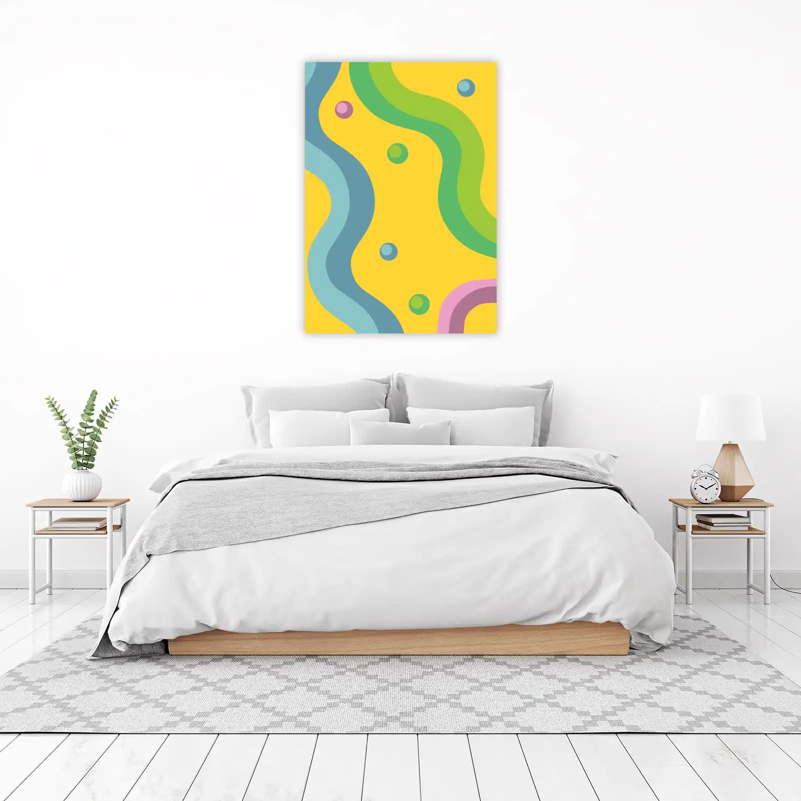 Vibrant Wavy Dots Yellow Wall Art
