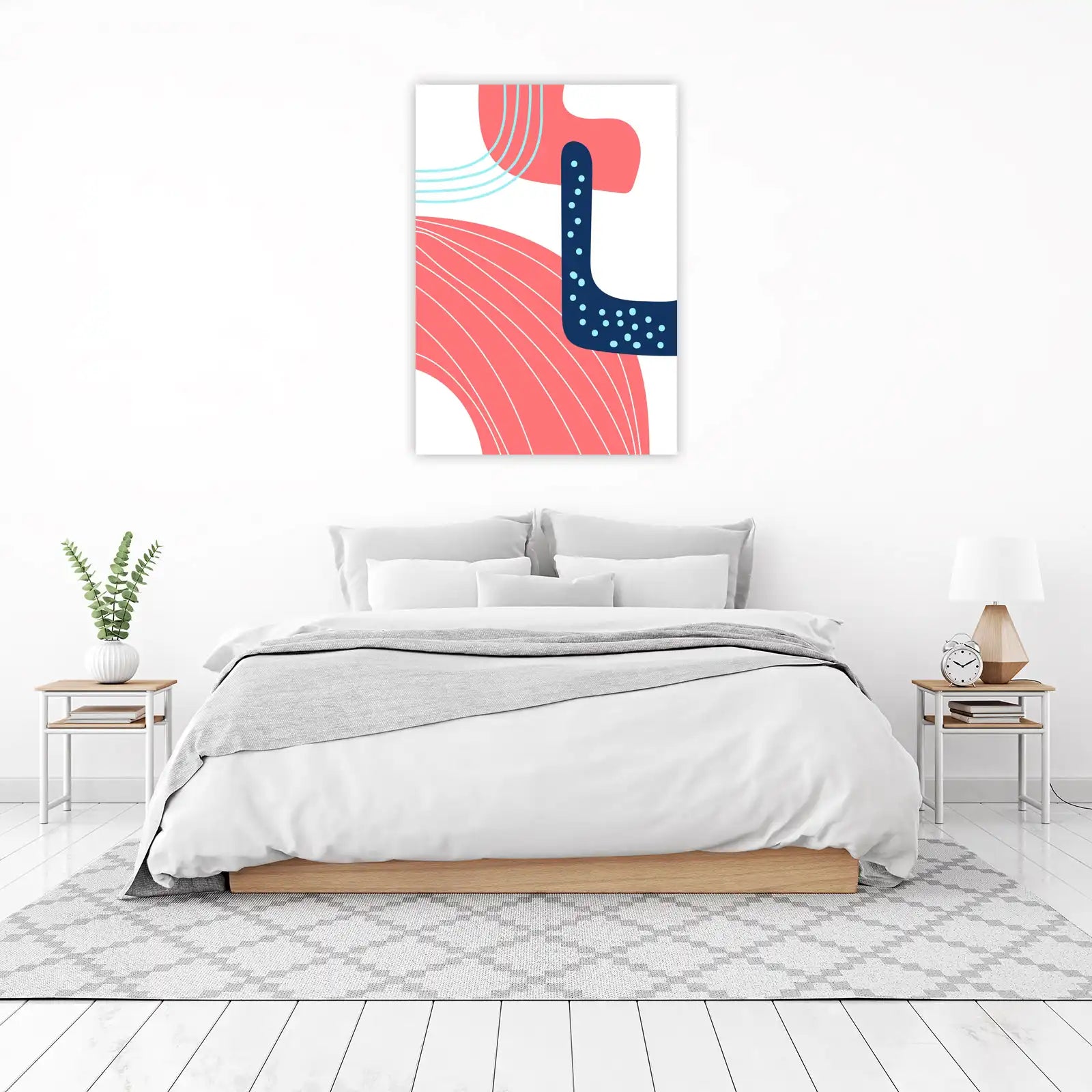 Abstract Coral & Navy Dot Wall Art