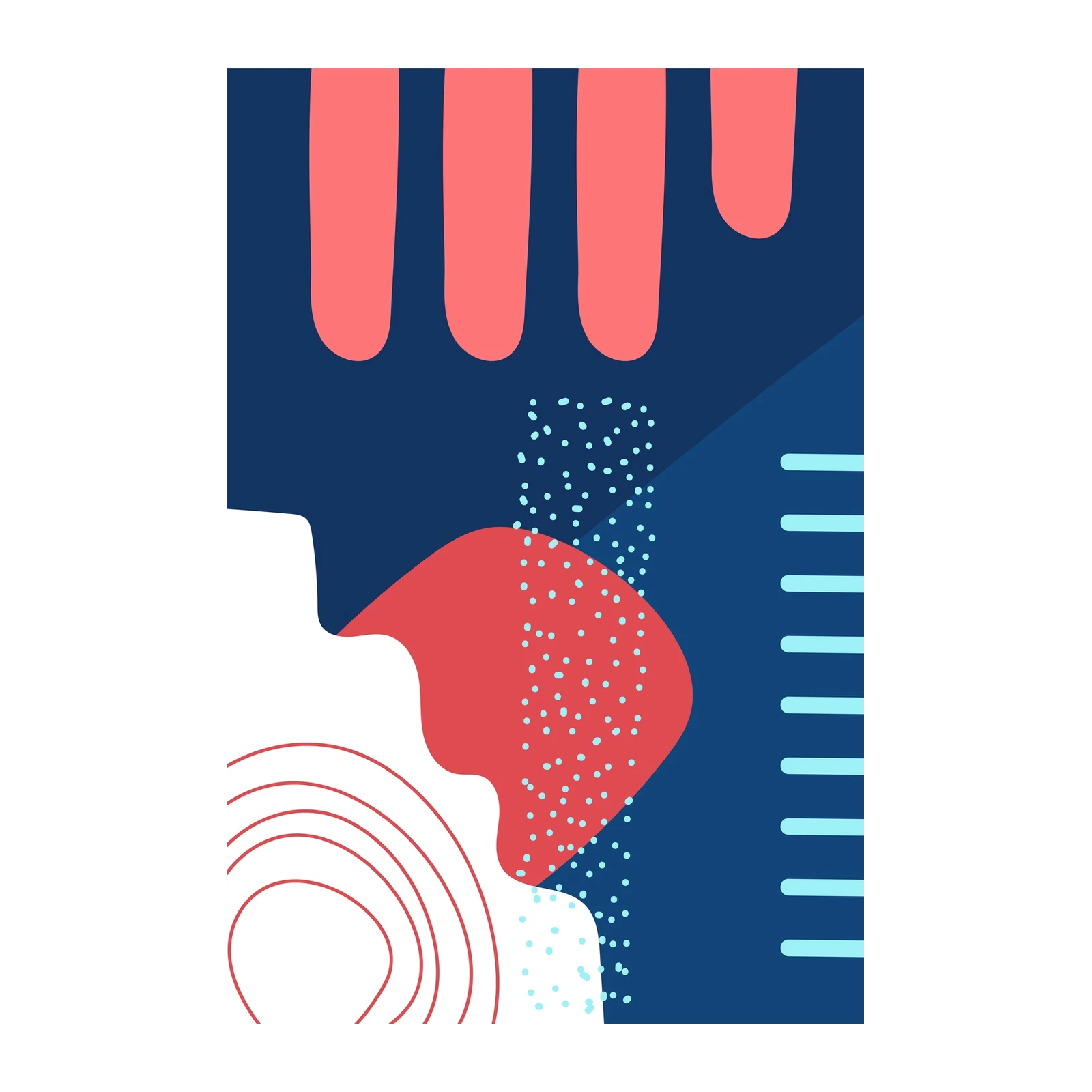 Abstract Coral & Navy Geometric Shapes Wall Art