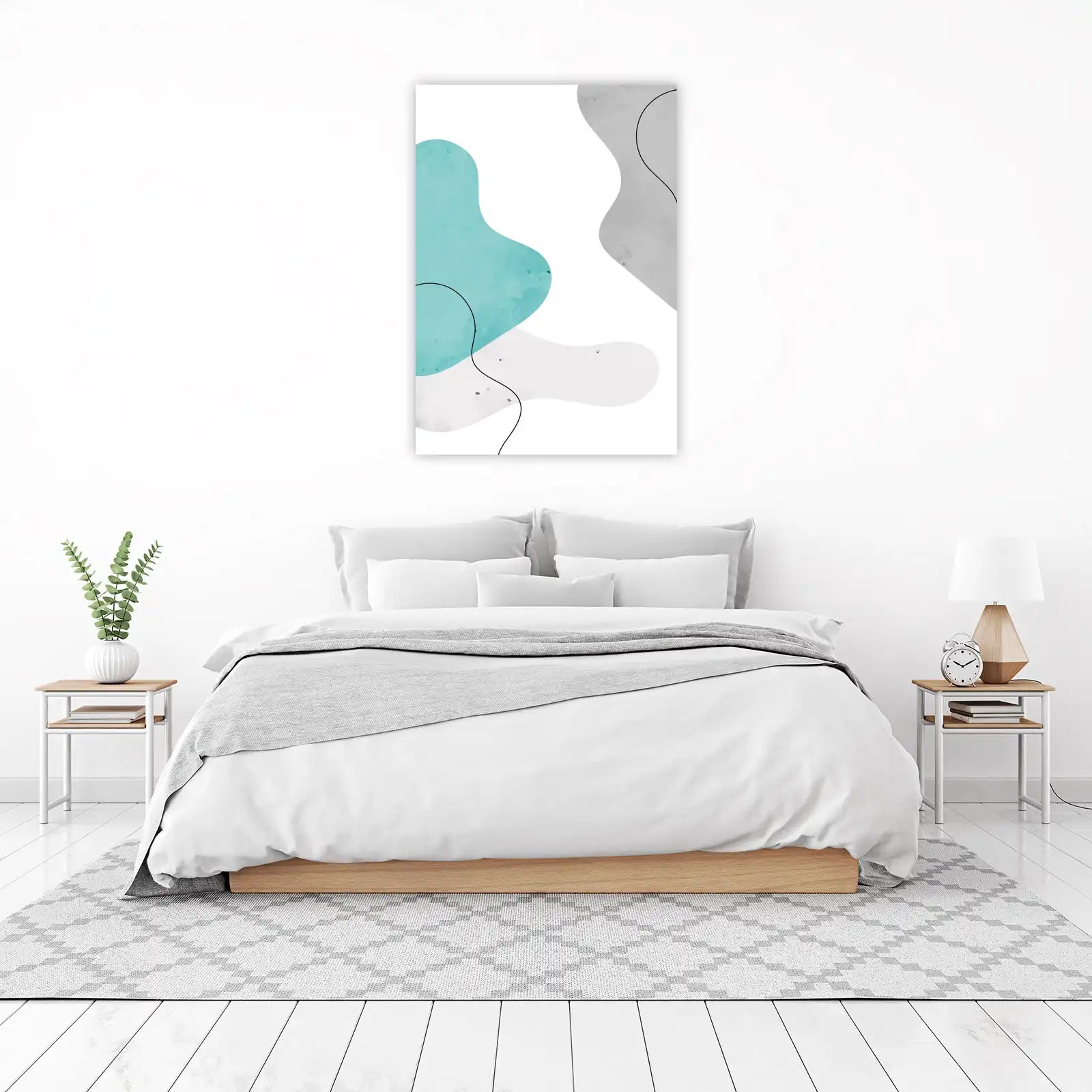 Modern Abstract Teal & Grey Organic Wall Art