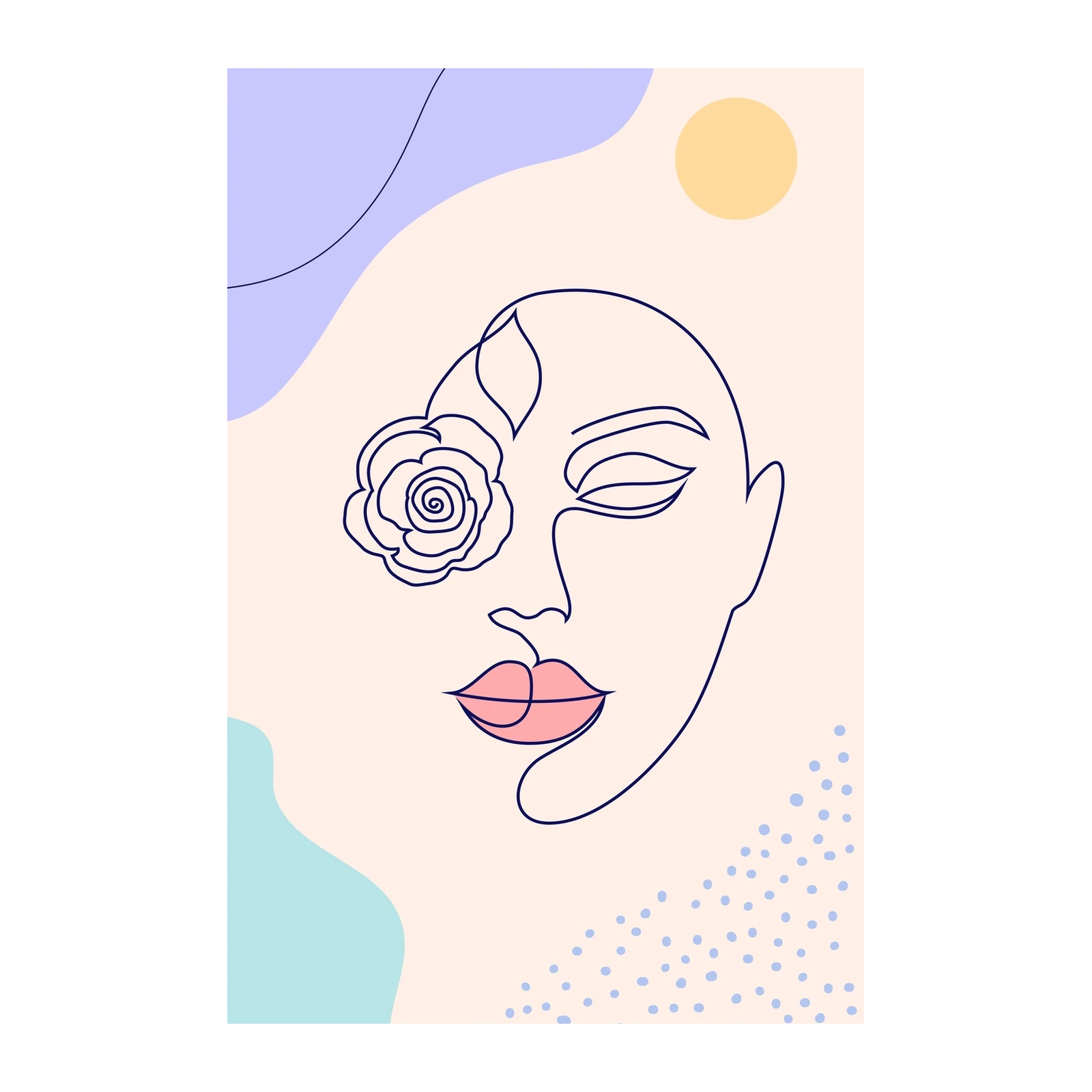 Minimalist Face & Rose Line Art Wall Art