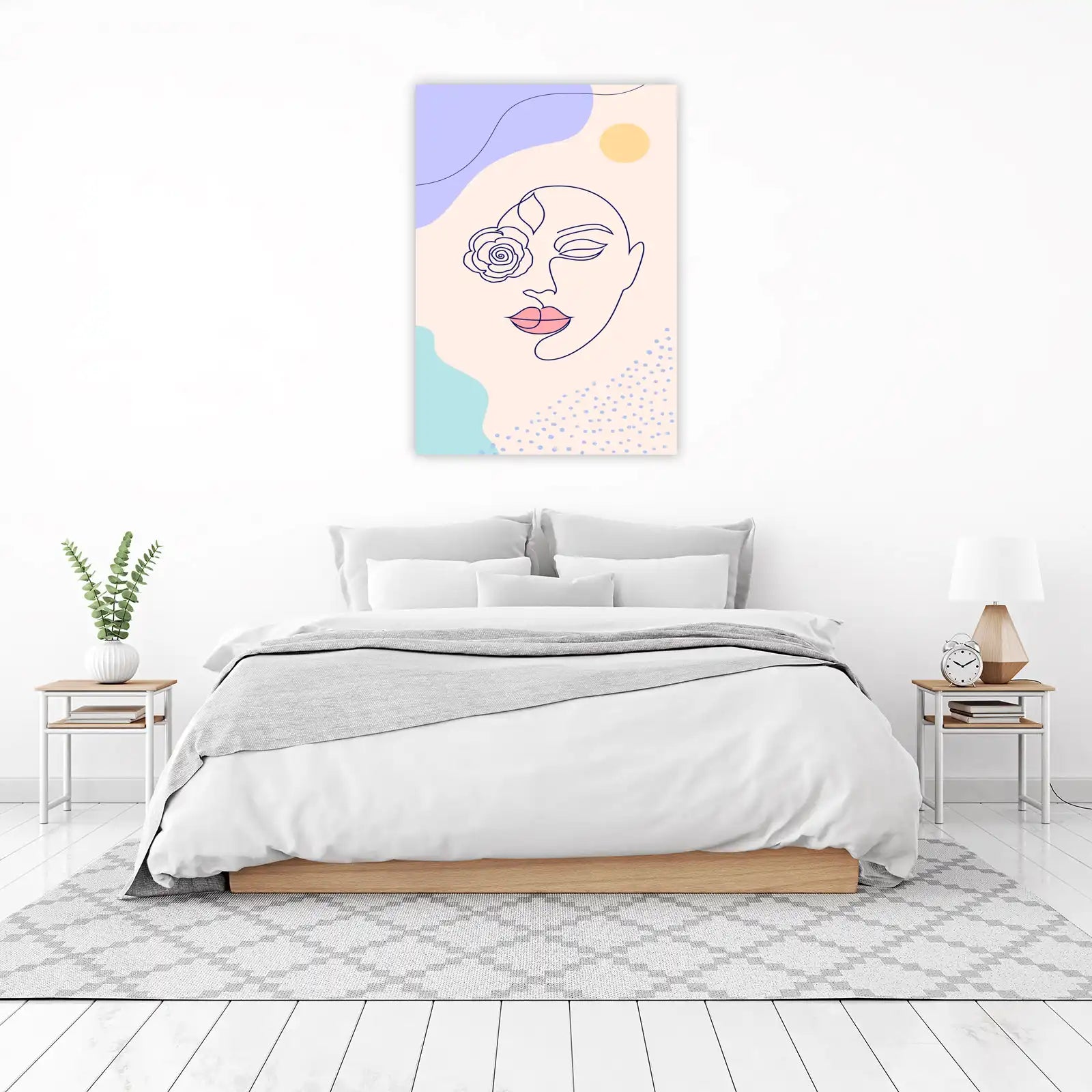 Minimalist Face & Rose Line Art Wall Art