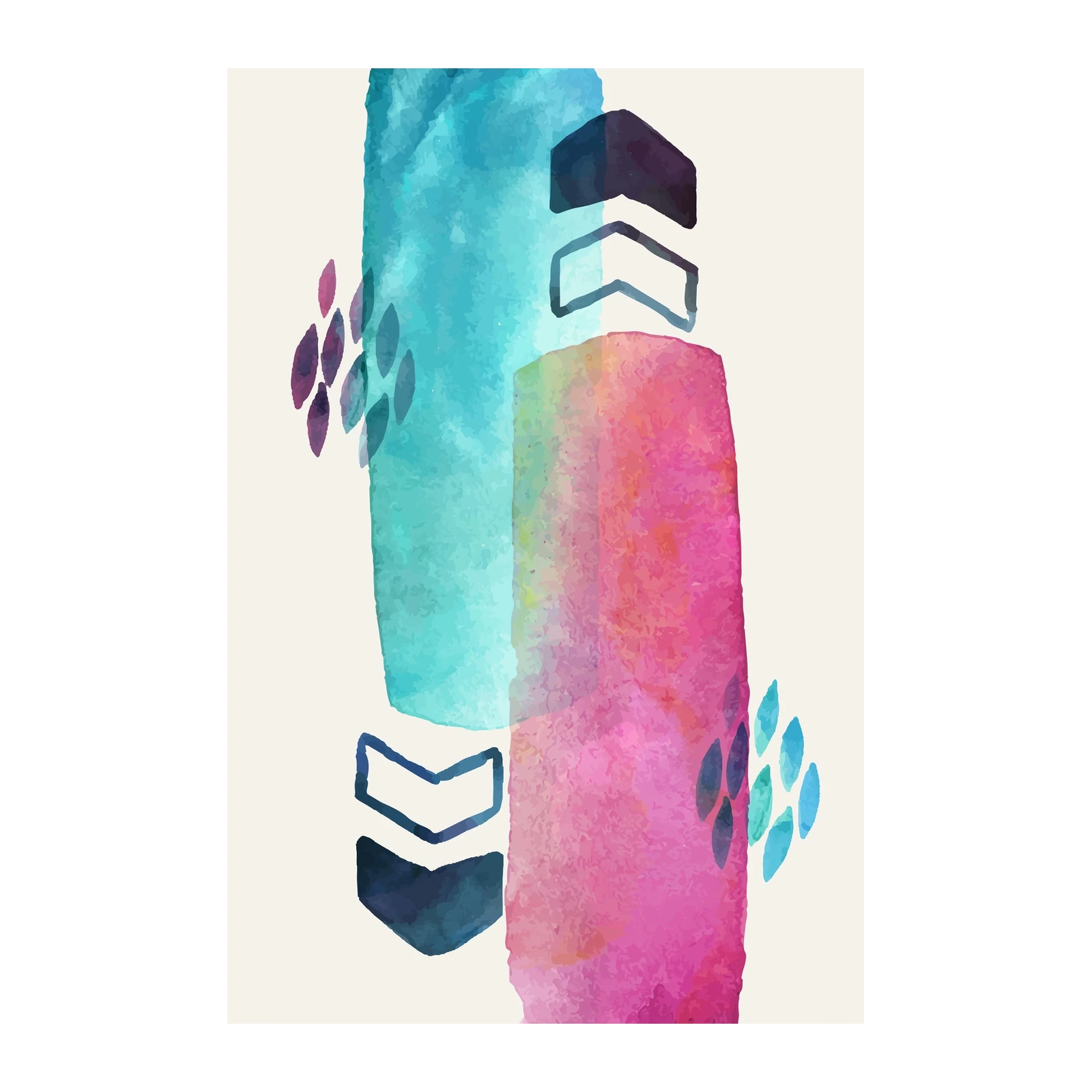 Abstract Teal & Pink Watercolor Strokes Wall Art