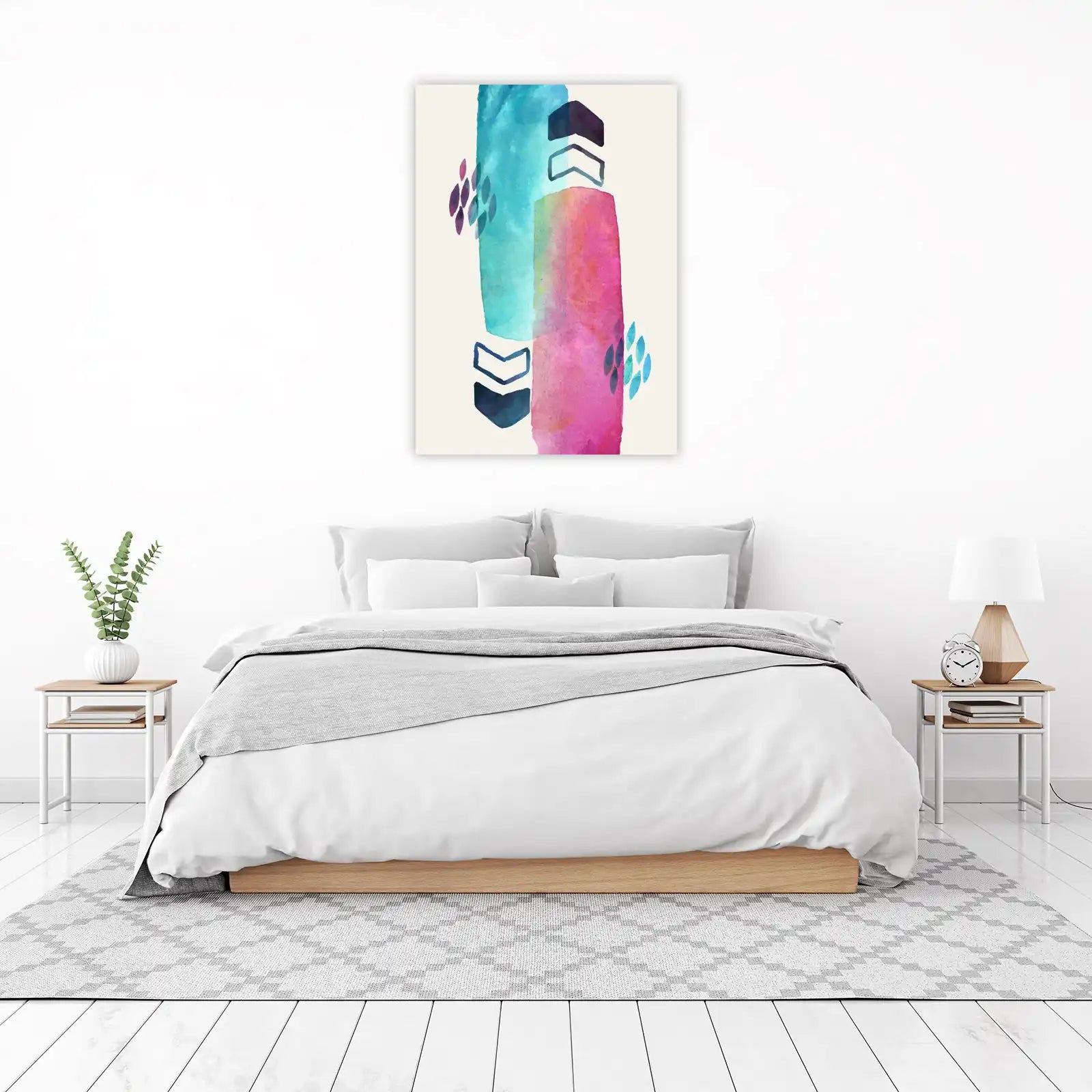 Abstract Teal & Pink Watercolor Strokes Wall Art