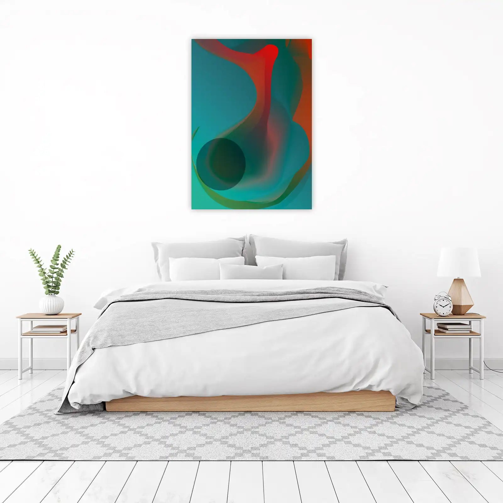 Abstract Teal Red Flow Wall Art