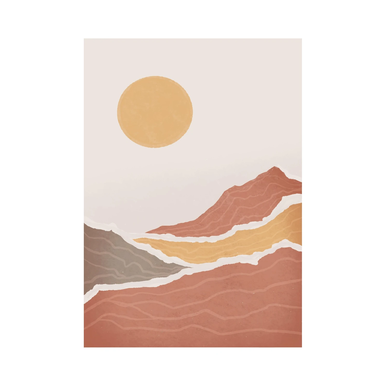 Terracotta Mountain Sun Abstract Boho Wall Art