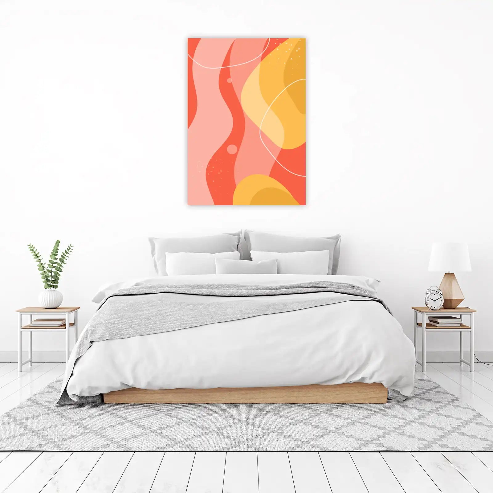 Abstract Waves Coral Yellow Wall Art