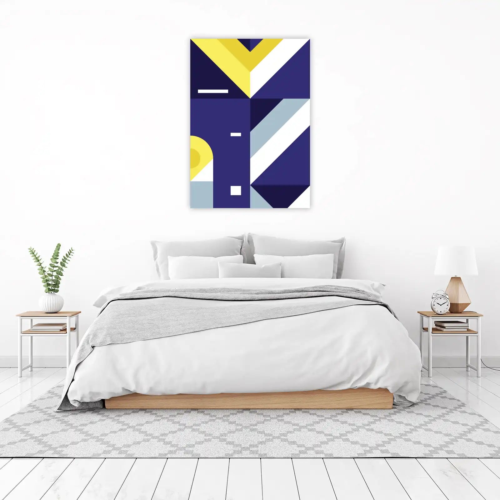 Bold Geometric Abstract Yellow & Blue Wall Art