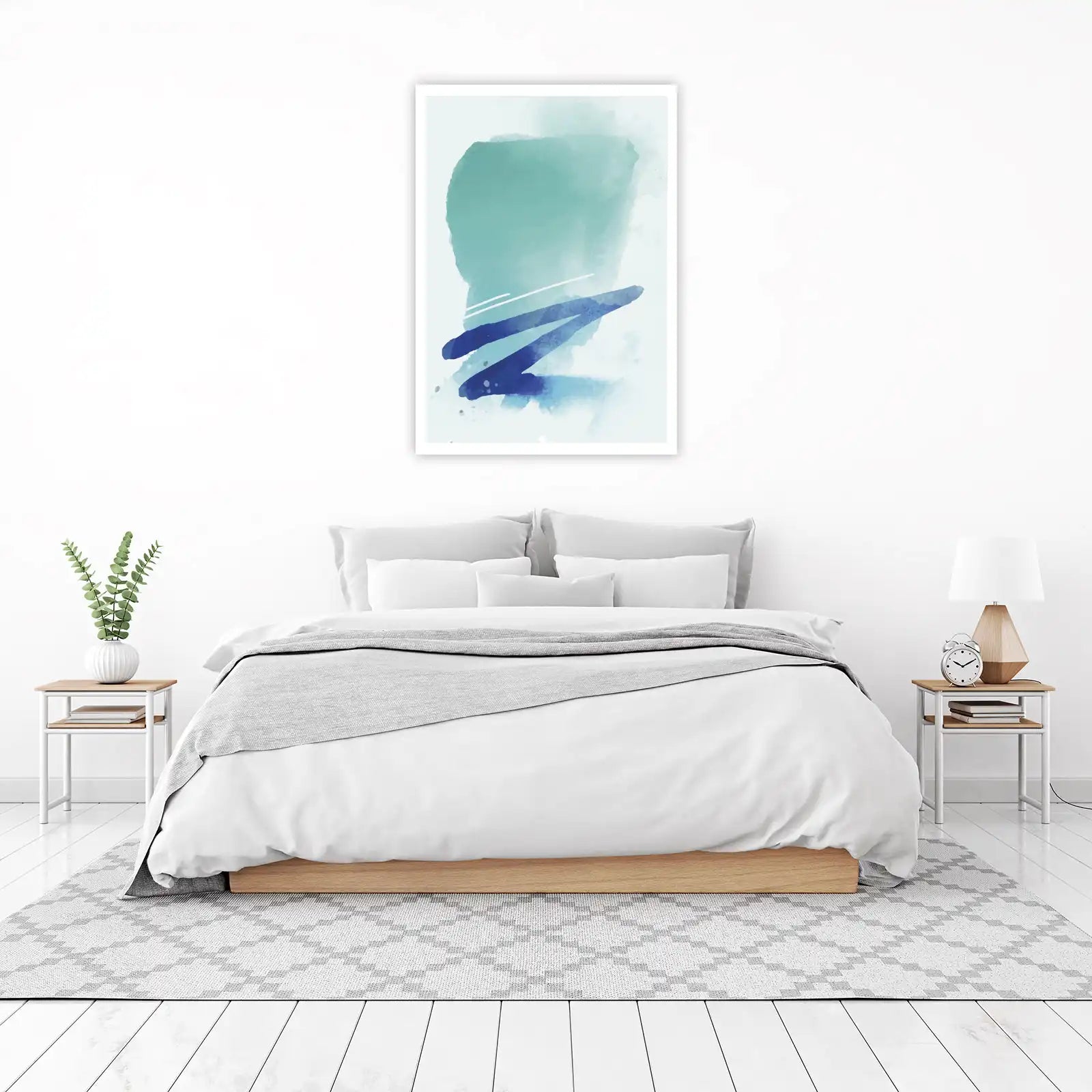 Abstract Teal & Blue Watercolor Strokes Wall Art