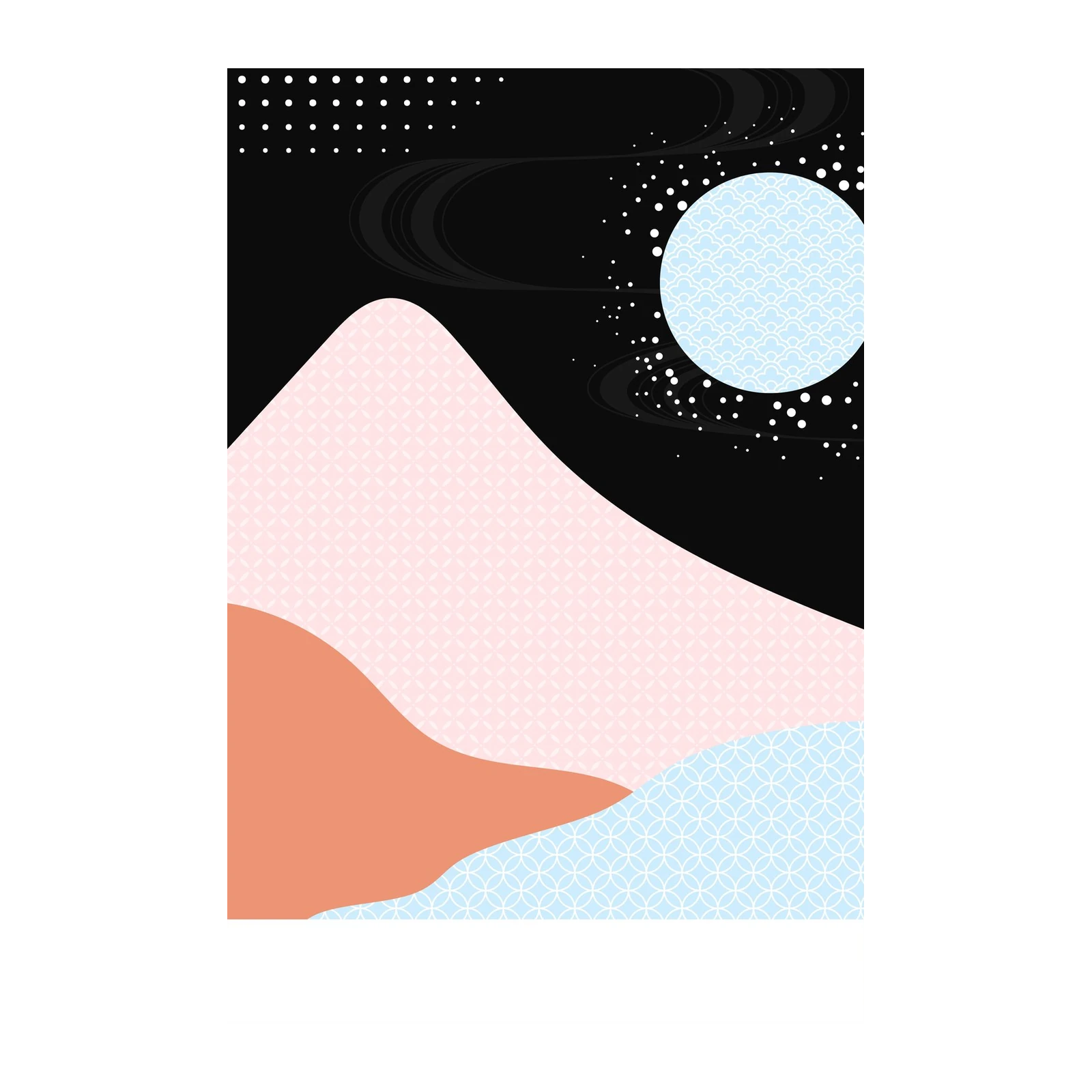 Serene Mountainscape Japanese Pattern Wall Art