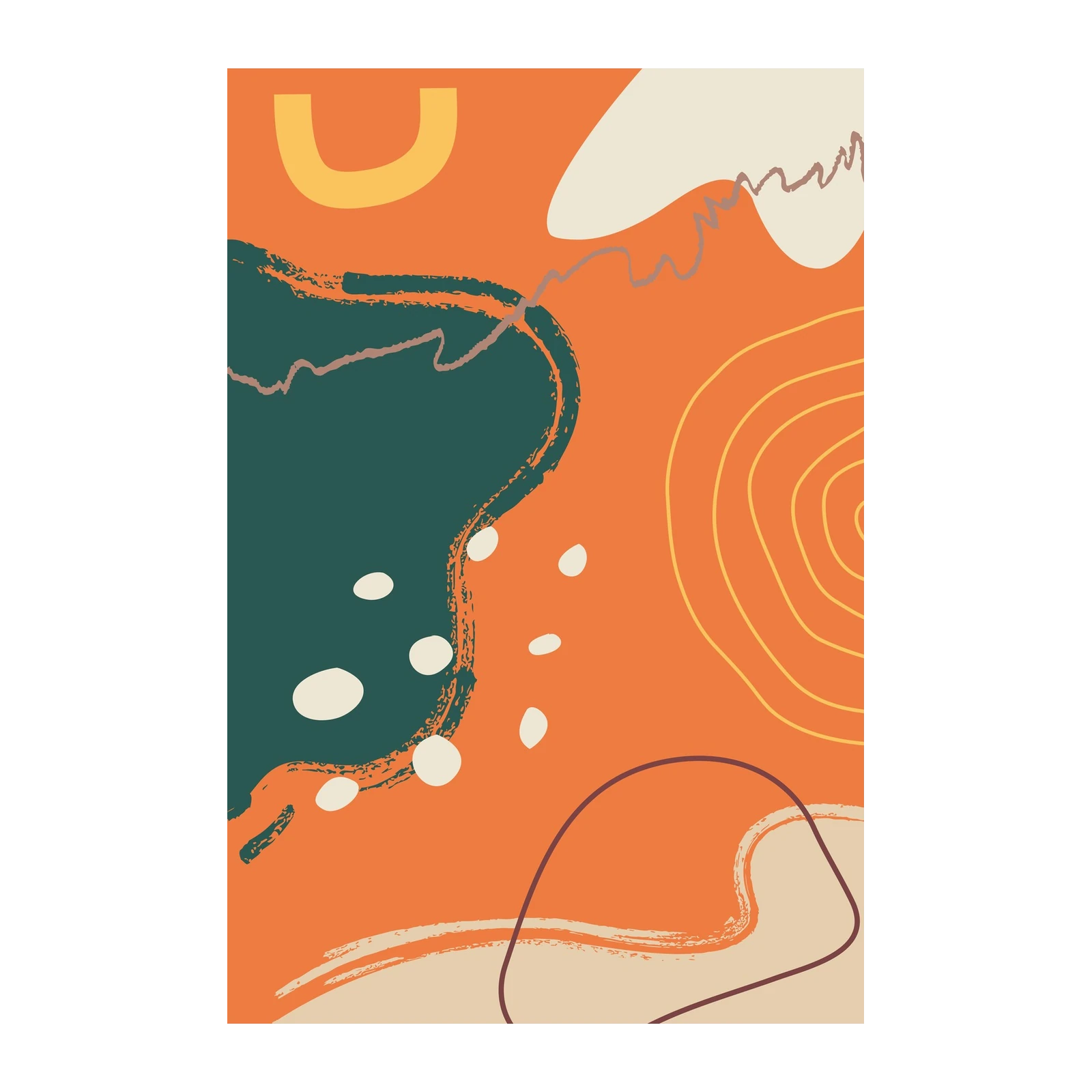 Modern Abstract Orange Teal Dots Wall Art