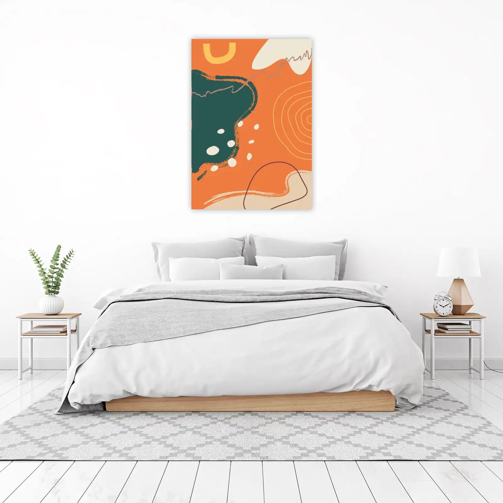 Modern Abstract Orange Teal Dots Wall Art
