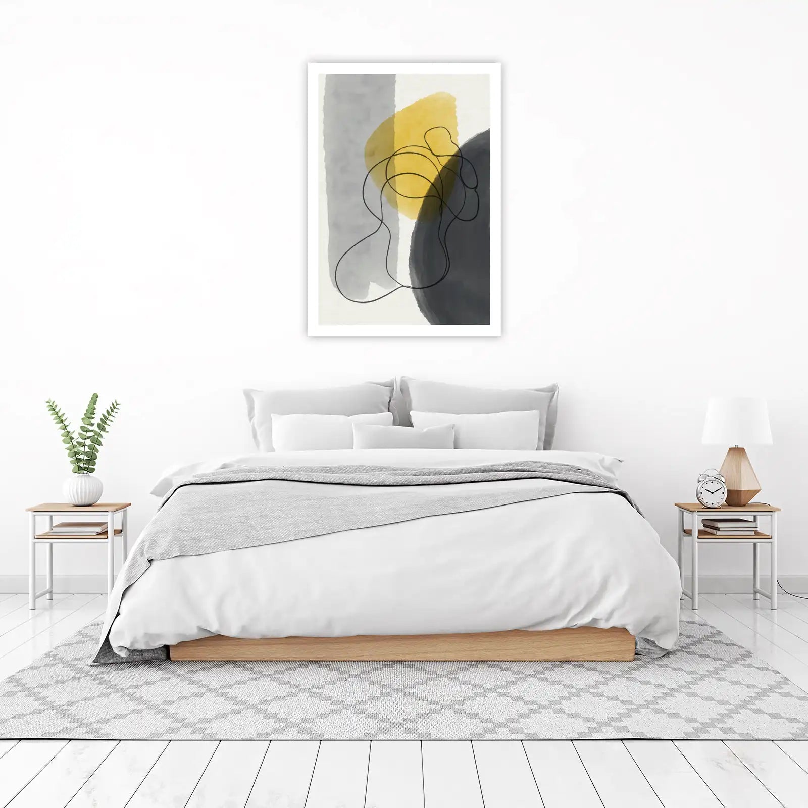 Abstract Yellow & Grey Organic Lines Wall Art