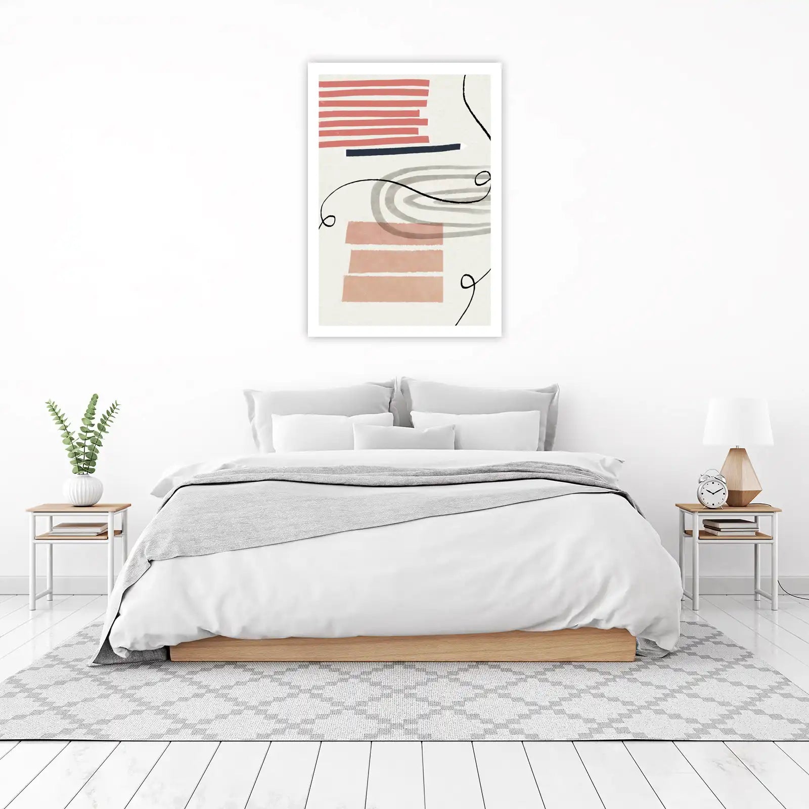 Boho Abstract Lines Coral & Grey Wall Art