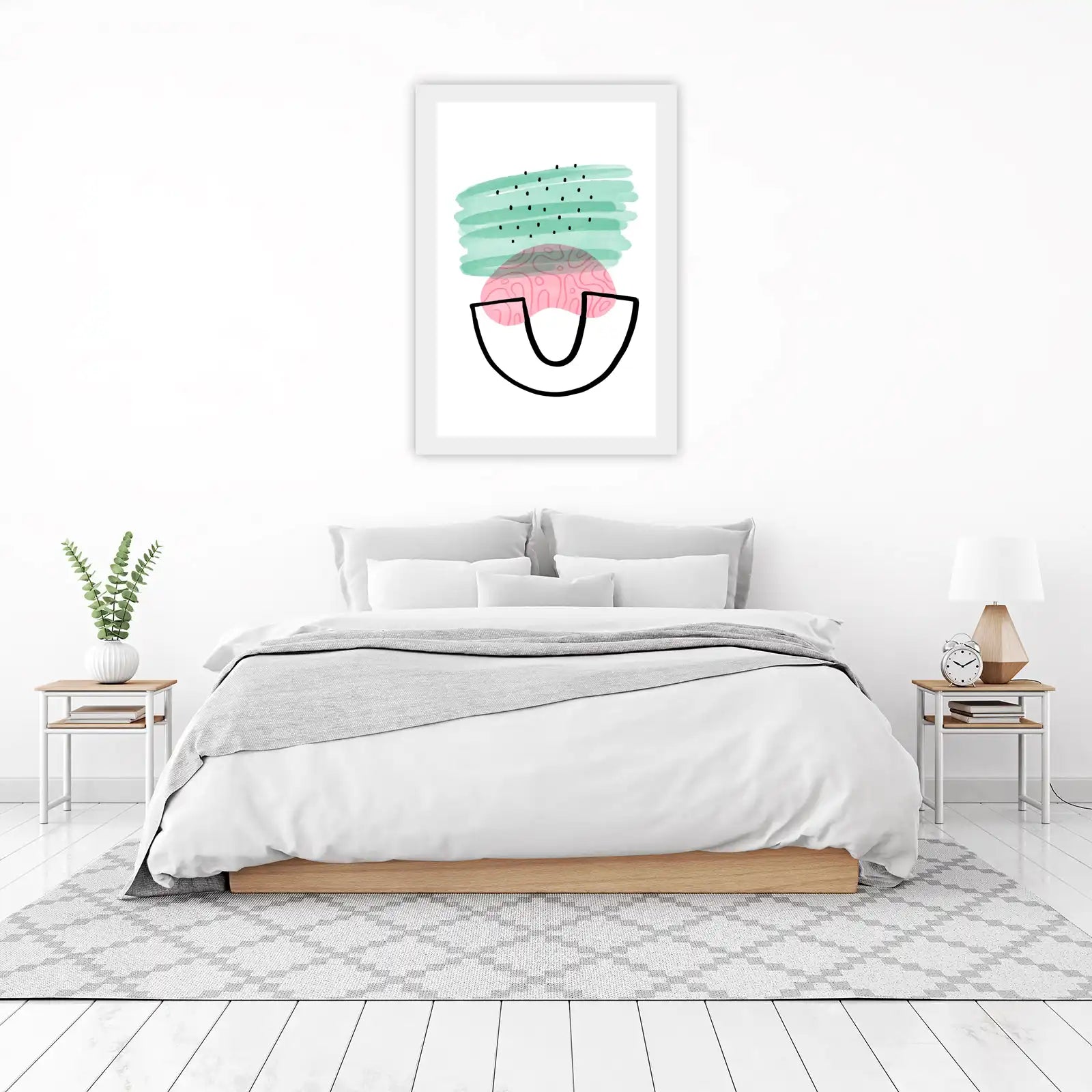 Modern Abstract Boho Green Pink Wall Art