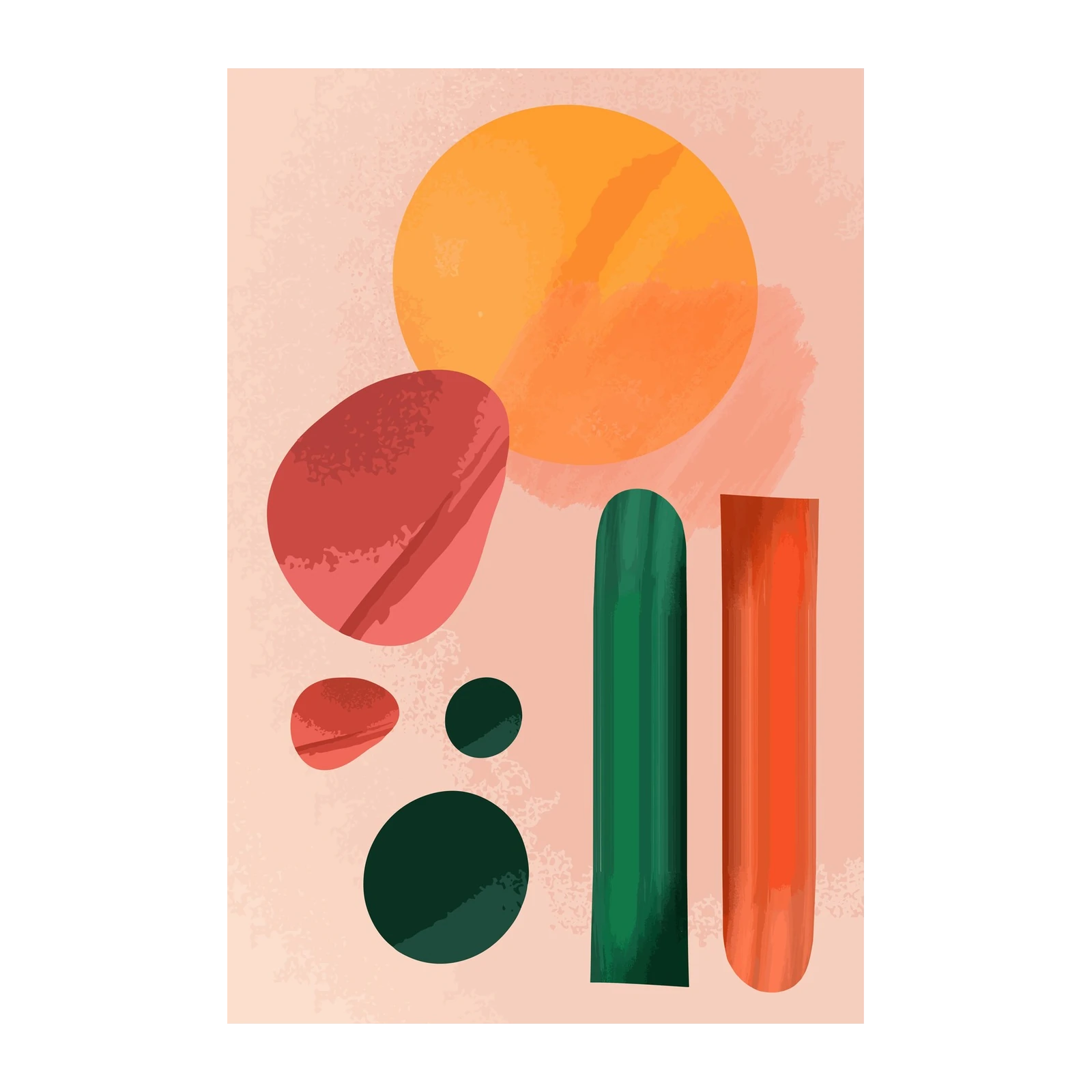 Abstract Forms Blush Orange Green Wall Art