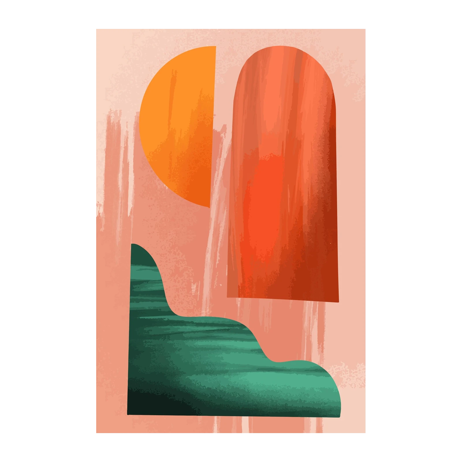 Modern Abstract Geometric Orange Green Wall Art