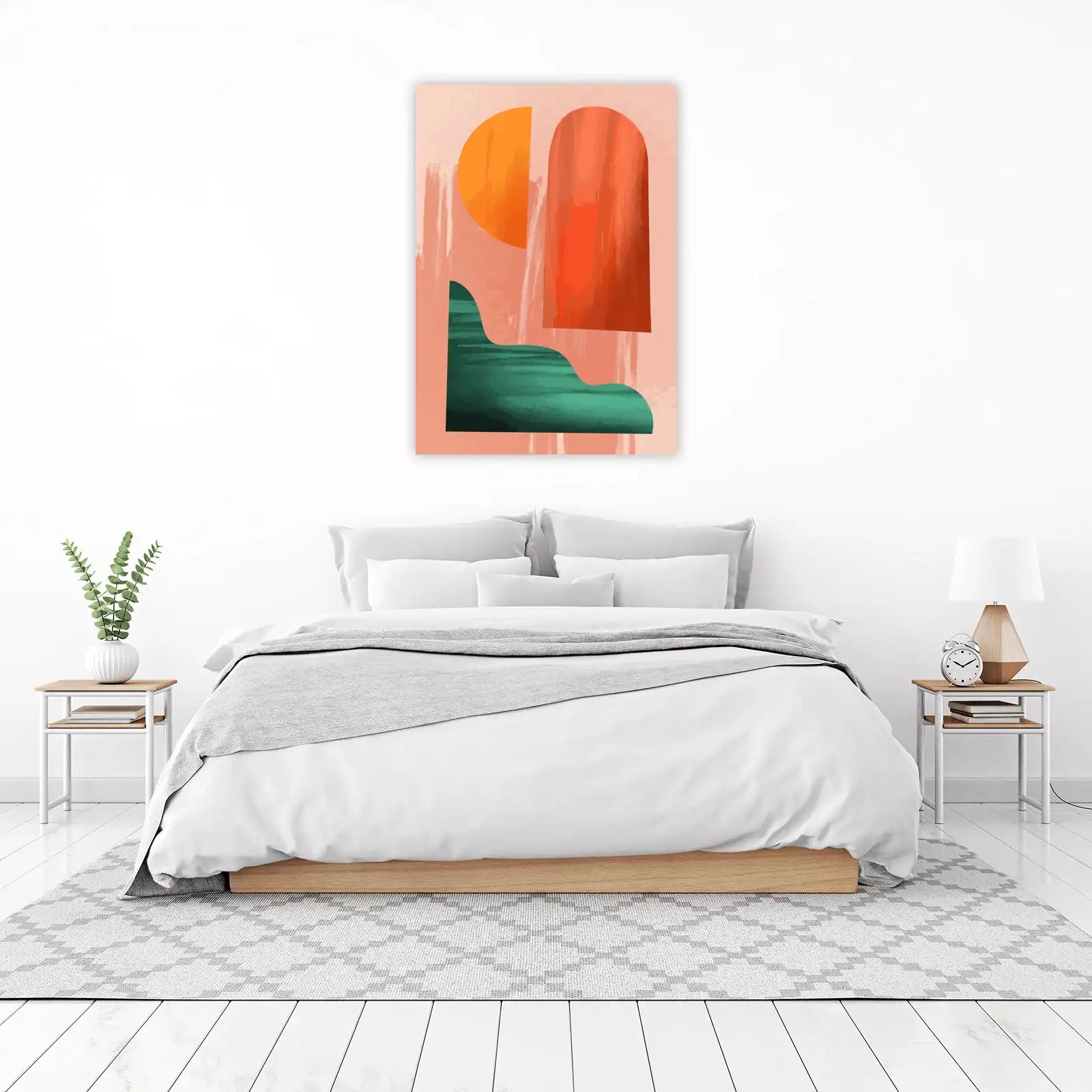 Modern Abstract Geometric Orange Green Wall Art