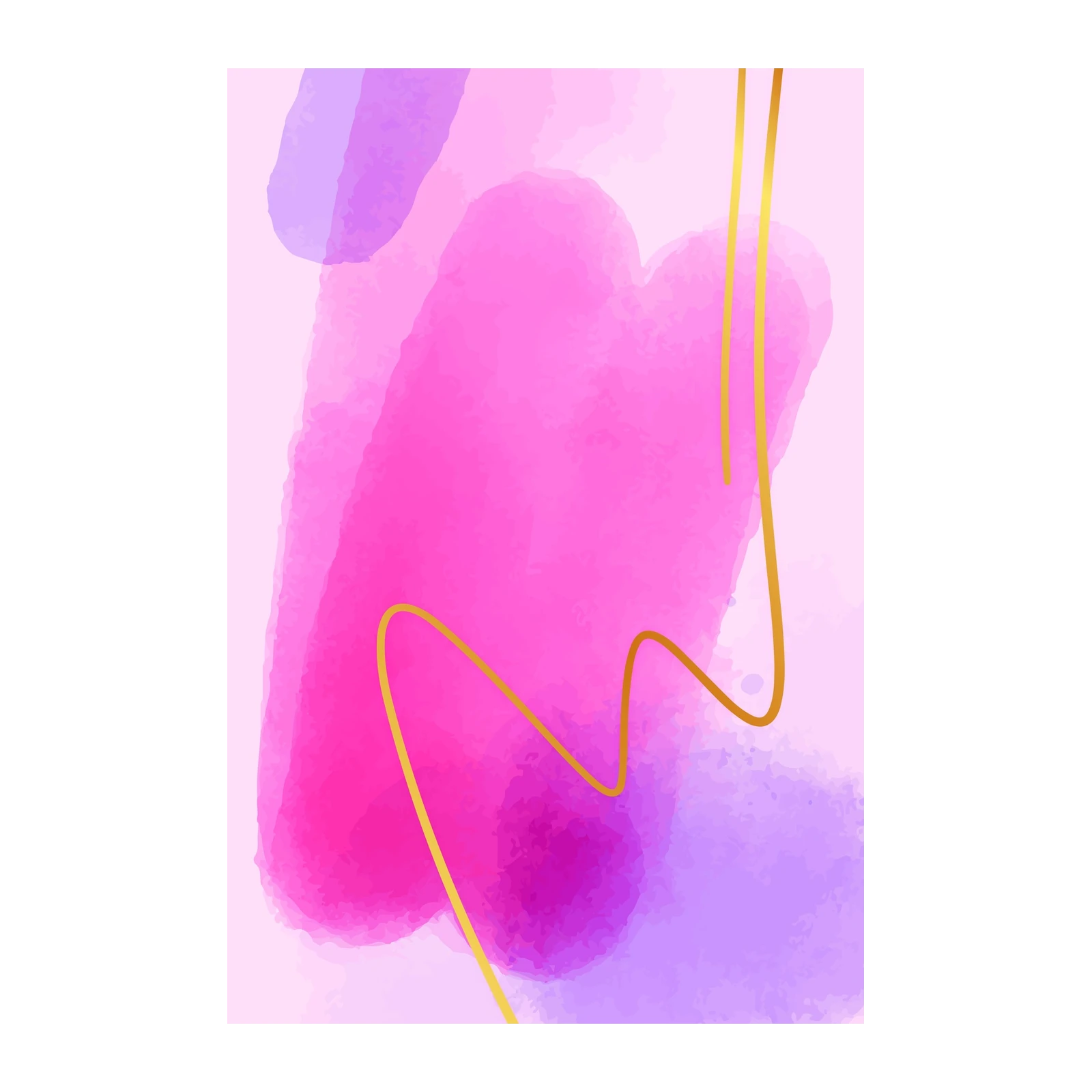 Abstract Pink & Purple Watercolor Gold Line Wall Art