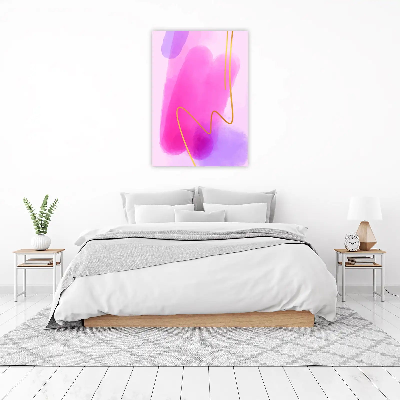 Abstract Pink & Purple Watercolor Gold Line Wall Art