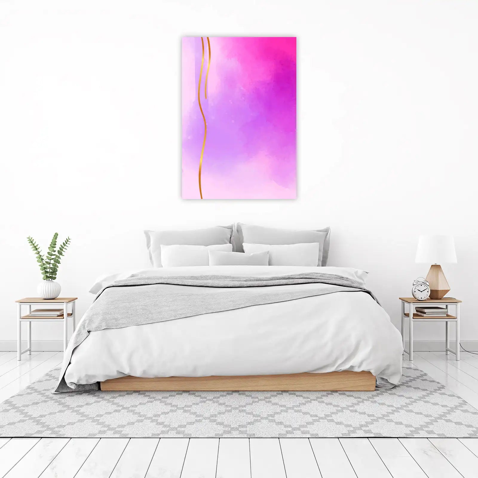 Serene Pink Purple Gold Abstract Watercolor Wall Art
