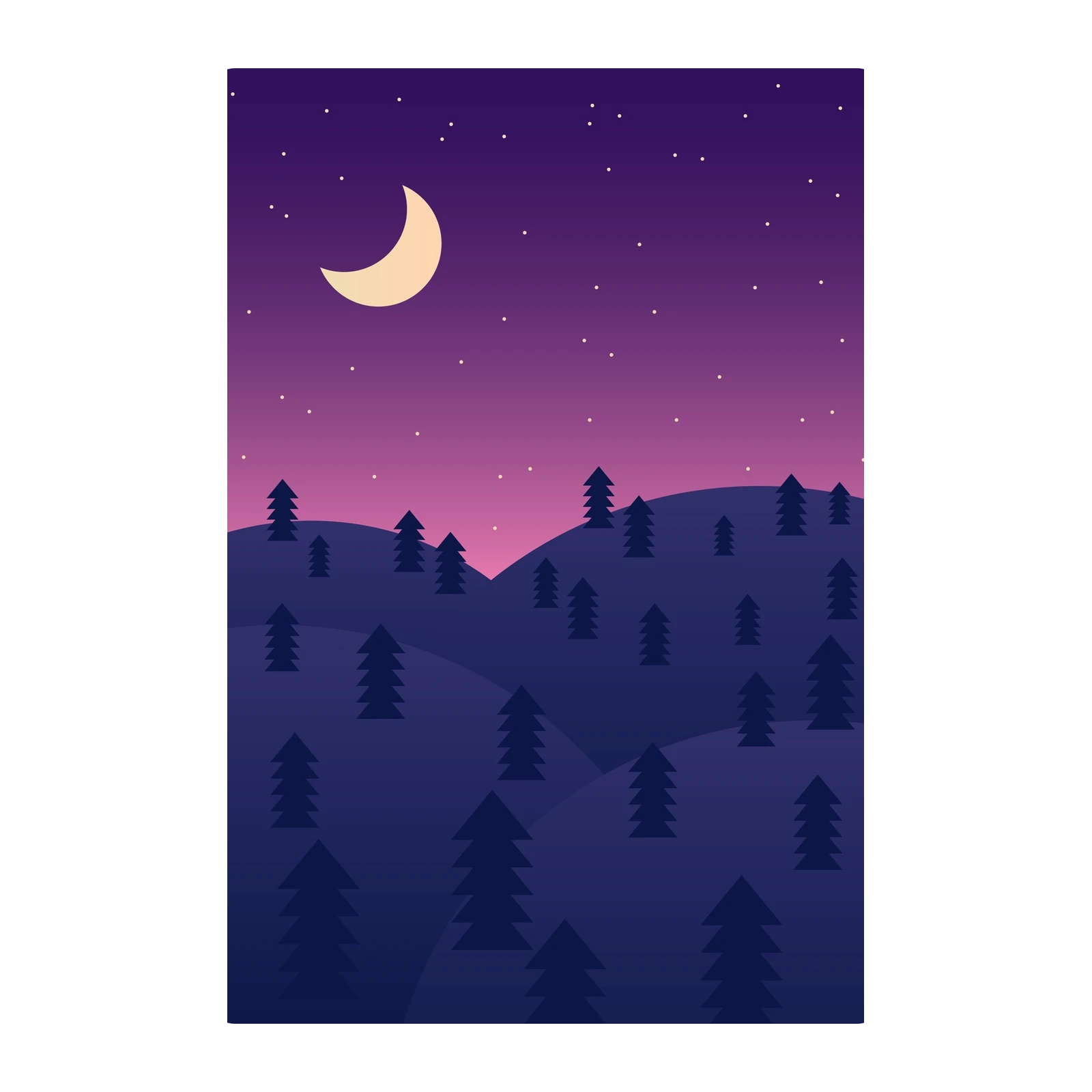 Enchanting Night Forest Crescent Moon Wall Art