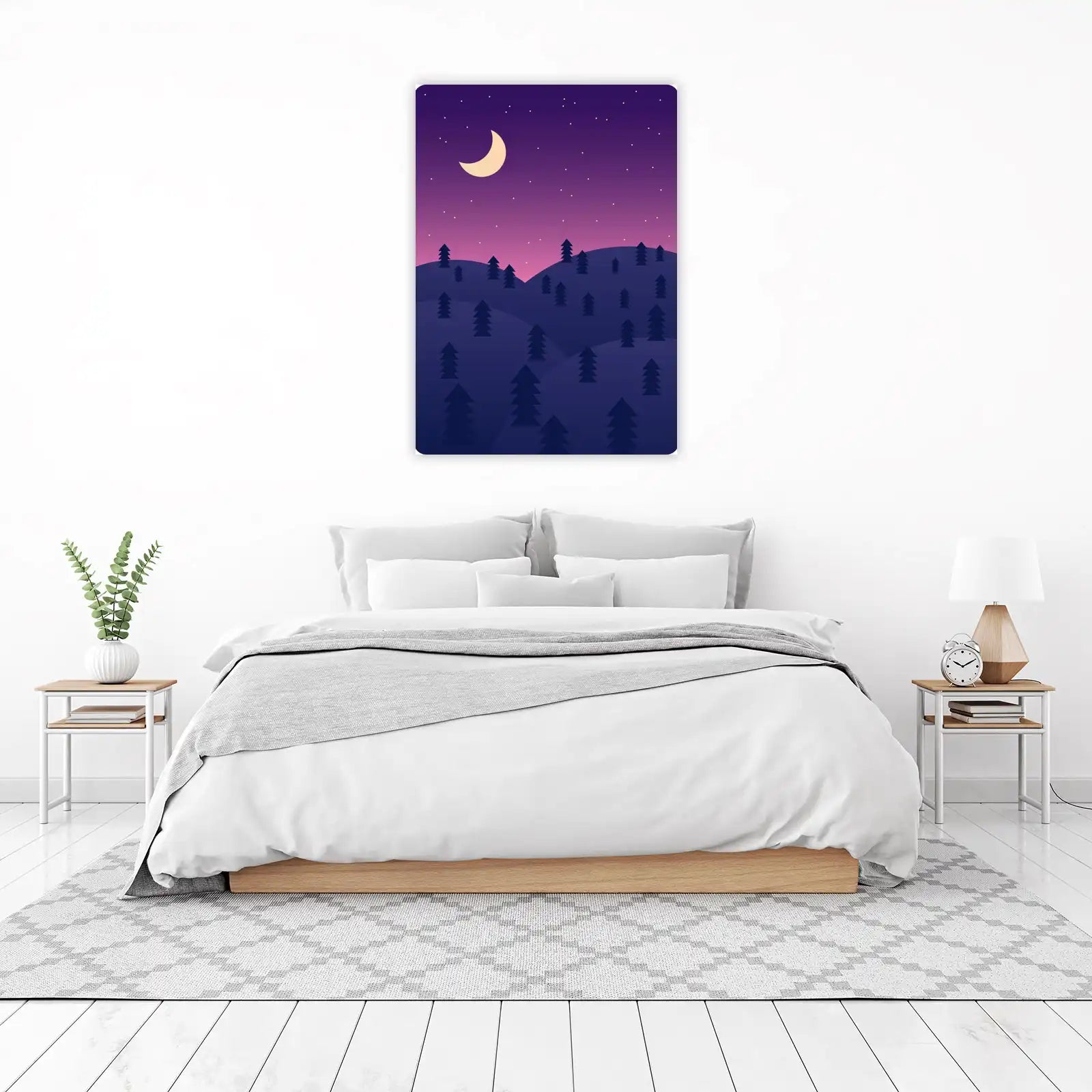 Enchanting Night Forest Crescent Moon Wall Art