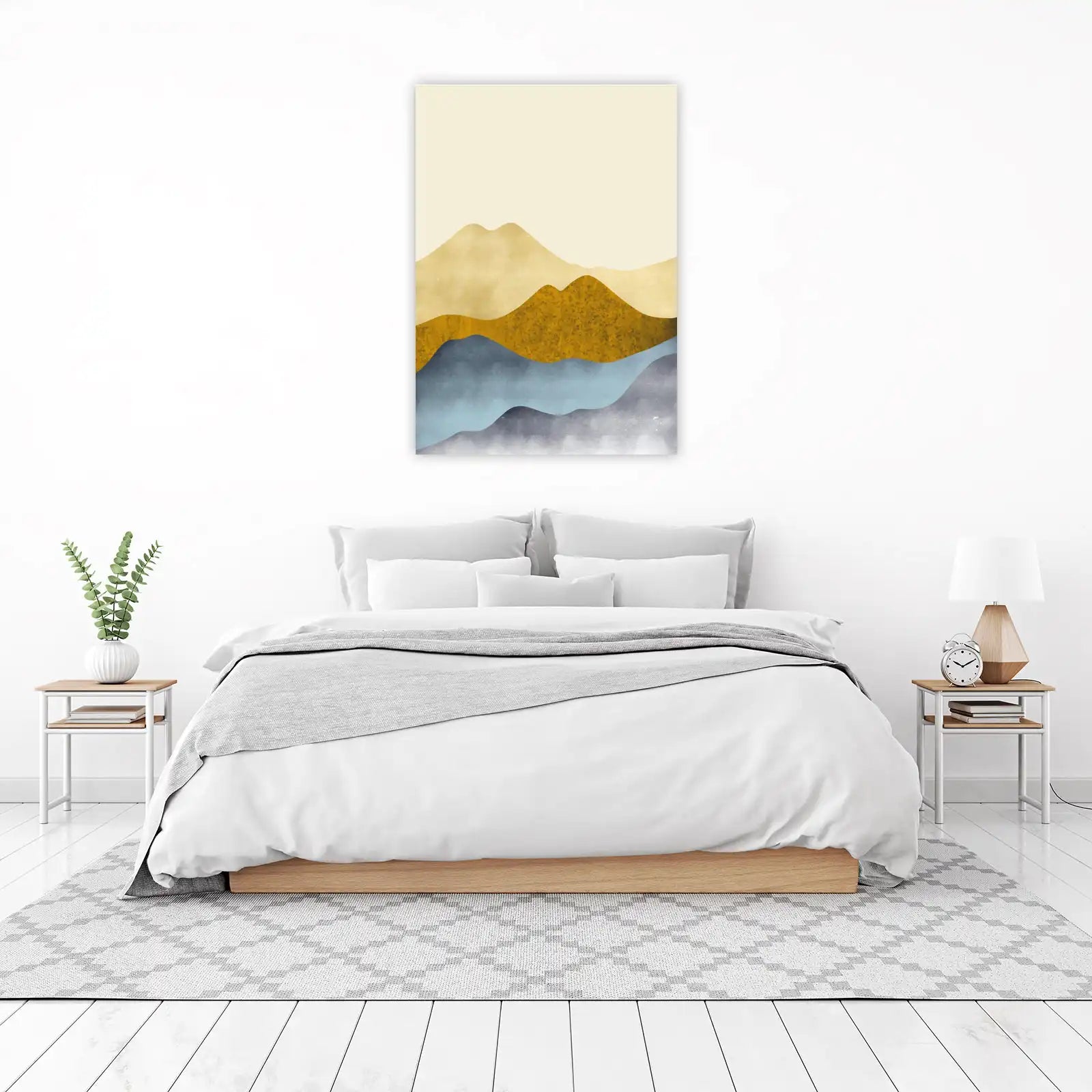 Golden Mountain Serenity Abstract Landscape Wall Art